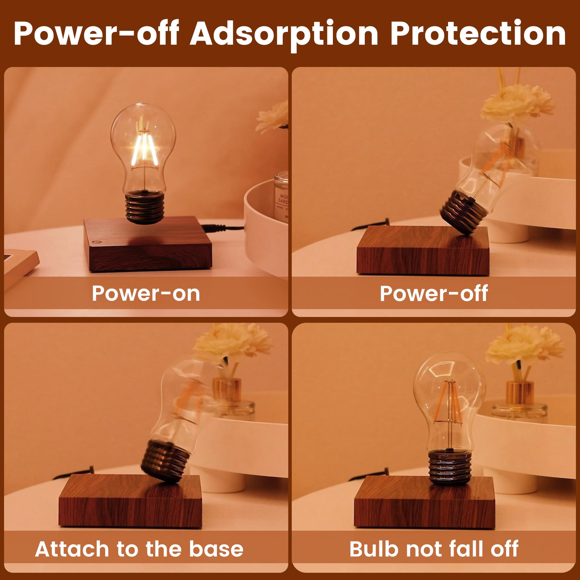Levitating Lamp - Magnetic Floating LED Light Bulb with 360° Rotation, Wooden Base Desk Lamp for Home & Office | Unique Birthday & Christmas Gift Idea | Modern Night Light for Bedroom, Living Room & Workspace
