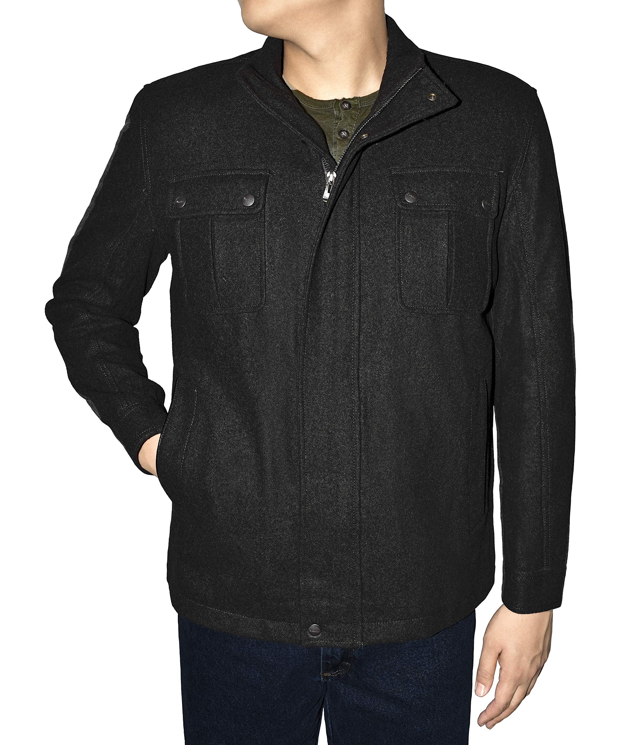 Victory Outfitters Men's Winter Wool Blend Stand Up Collar Jacket - Warm Casual Coat for Outdoor Activities & Daily Wear