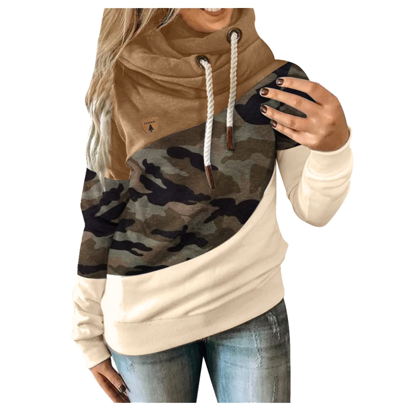 Women's Long Sleeve Zip-Up Hoodie with Contrast Strap & Camouflage Design - Casual Streetwear for Outdoor Activities, Gym & Everyday Fashion