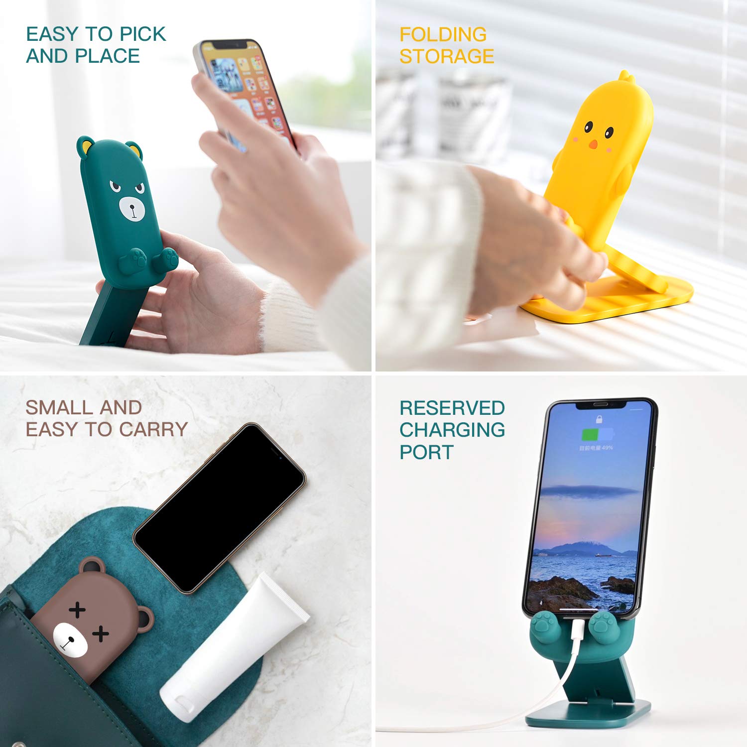 Foldable Adjustable Cute Yellow Chick Silicone Phone Stand Holder - Compatible with iPhone 16/15/14/13/12 Pro Max & iPad Tablet - Desk Accessories for Home Office, Bedside & Travel Use