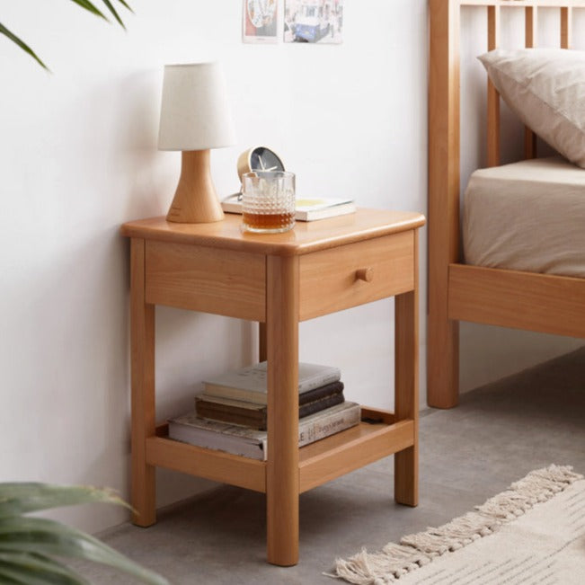 Solid Wood Nightstand - Beech & Pine Bedside Table for Bedroom, Modern & Rustic End Table with Storage Shelf - Perfect for Bedroom, Living Room, or Office