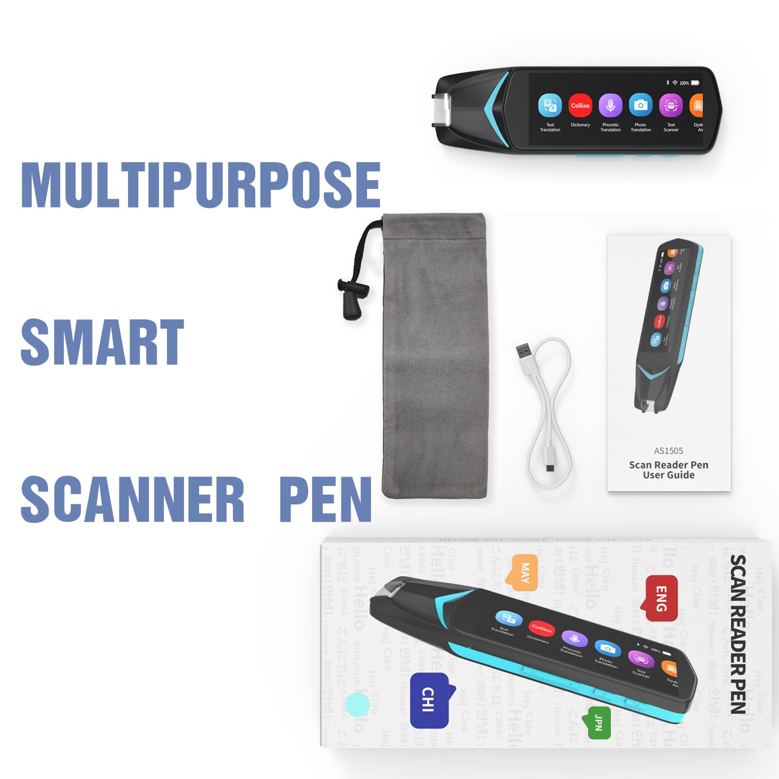 NEWYES Scan Reader Pen 4 with Collins Dictionary - Text to Speech Scanner, 16GB Translation Pen for Students & Adults - Perfect for Language Learning, Travel, and Office Document Reading