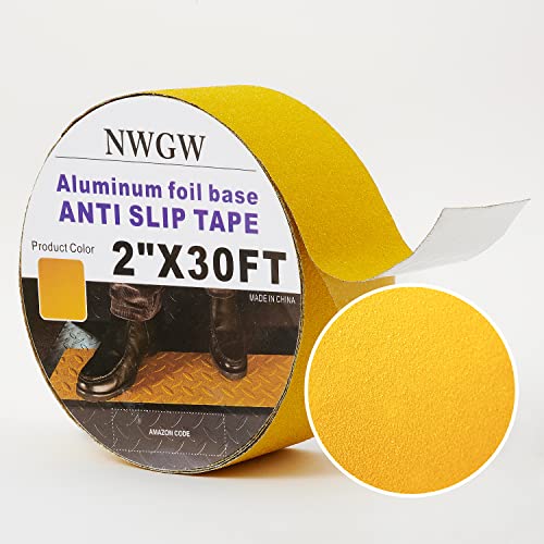 2 Inch x 30 Feet Non-Slip Tape - Heavy Duty Aluminum Foil Grip Tape with Strong Adhesive | Yellow Anti-Skid Safety Tape for Sidewalks, Stairs, Workstations, Trailers & Vehicles | Perfect for Wet Floors, Industrial Areas & High Traffic Zones