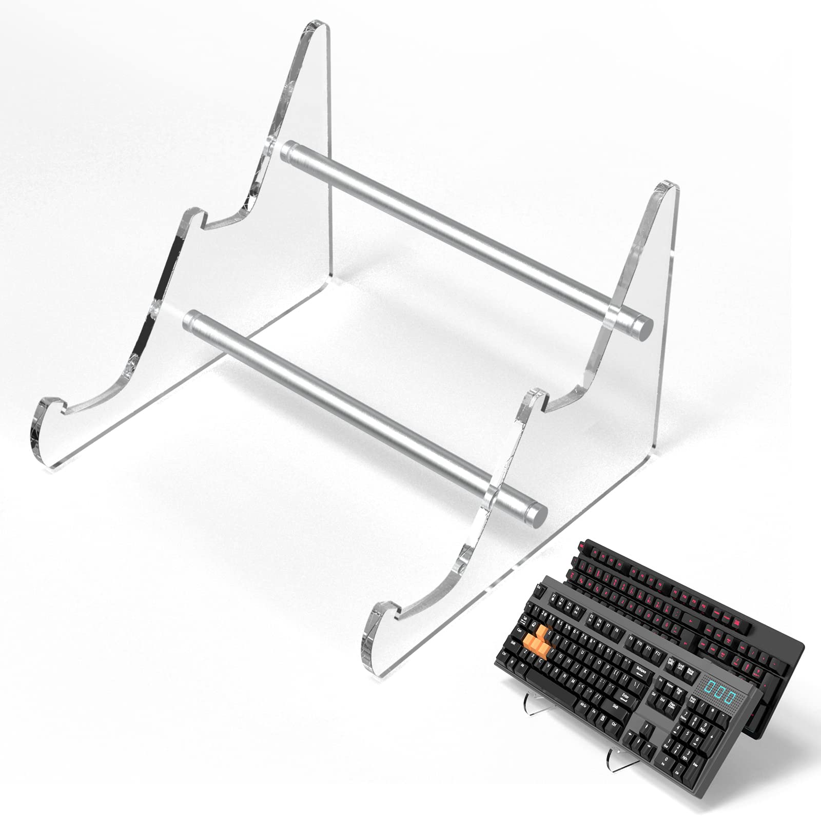 YIMAGUJRX RUNJRX 2-Tier Acrylic Keyboard Stand for Mechanical & Gaming Keyboards - Transparent Display Holder (1 Piece) - Perfect for Desk Organization, Keyboard Showcase & Gaming Setup