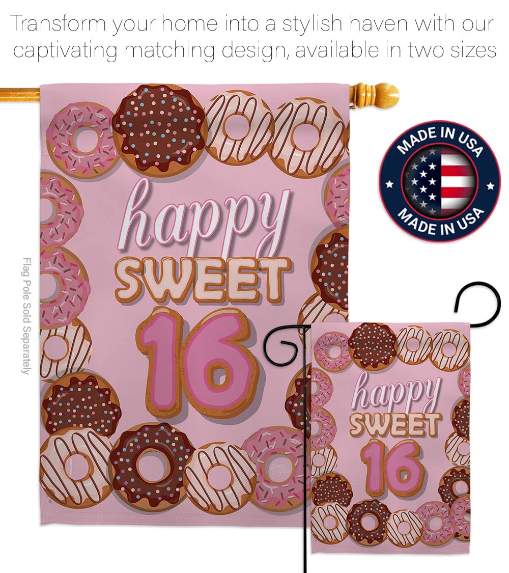 Sweet 16 Garden Flag - Double-Sided Teen Gift for Parties & Yard Decor
