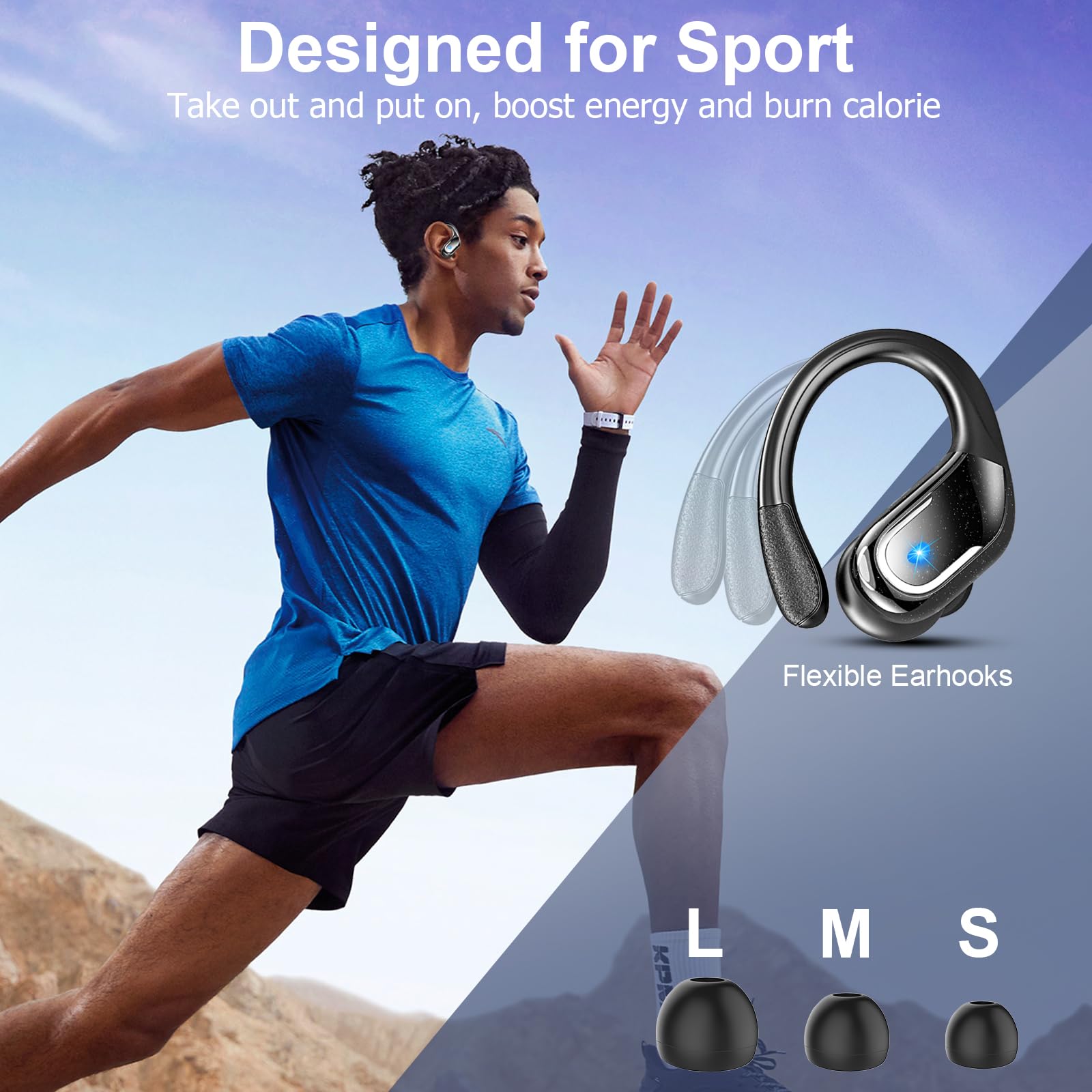75Hrs Wireless Earbuds Bluetooth 5.4 with ENC Noise Canceling Mic - IP7 Waterproof Sport Earphones with Earhooks for Running, Workout & Gym | Bass Stereo Sound for Music, Calls & Outdoor Activities