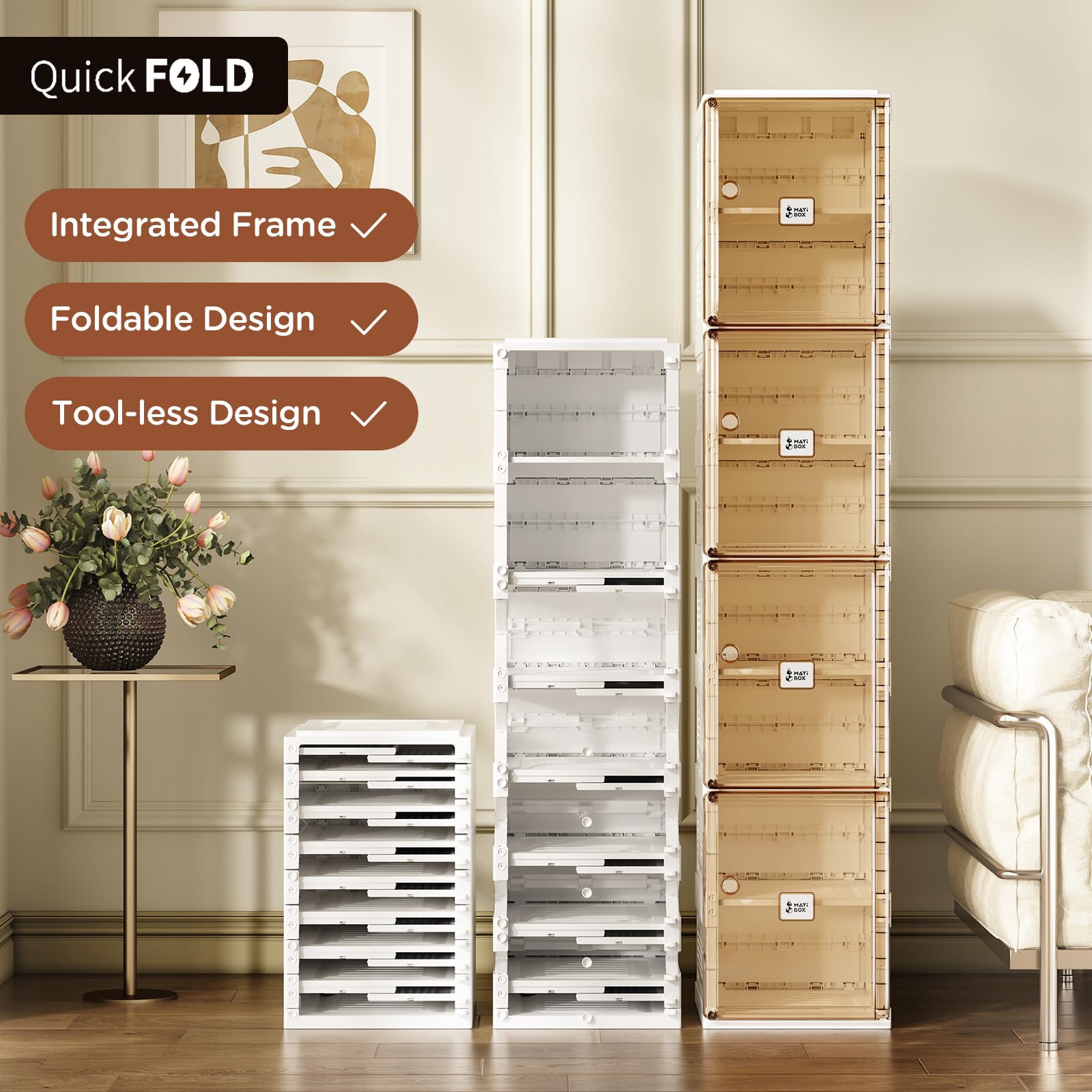 Portable Folding Shoe Organizer with Magnetic Clear Door - 8-Tier Storage Box for Sneakers & Shoes | Space-Saving Closet Solution for Bedroom, Entryway & Dorm Organization