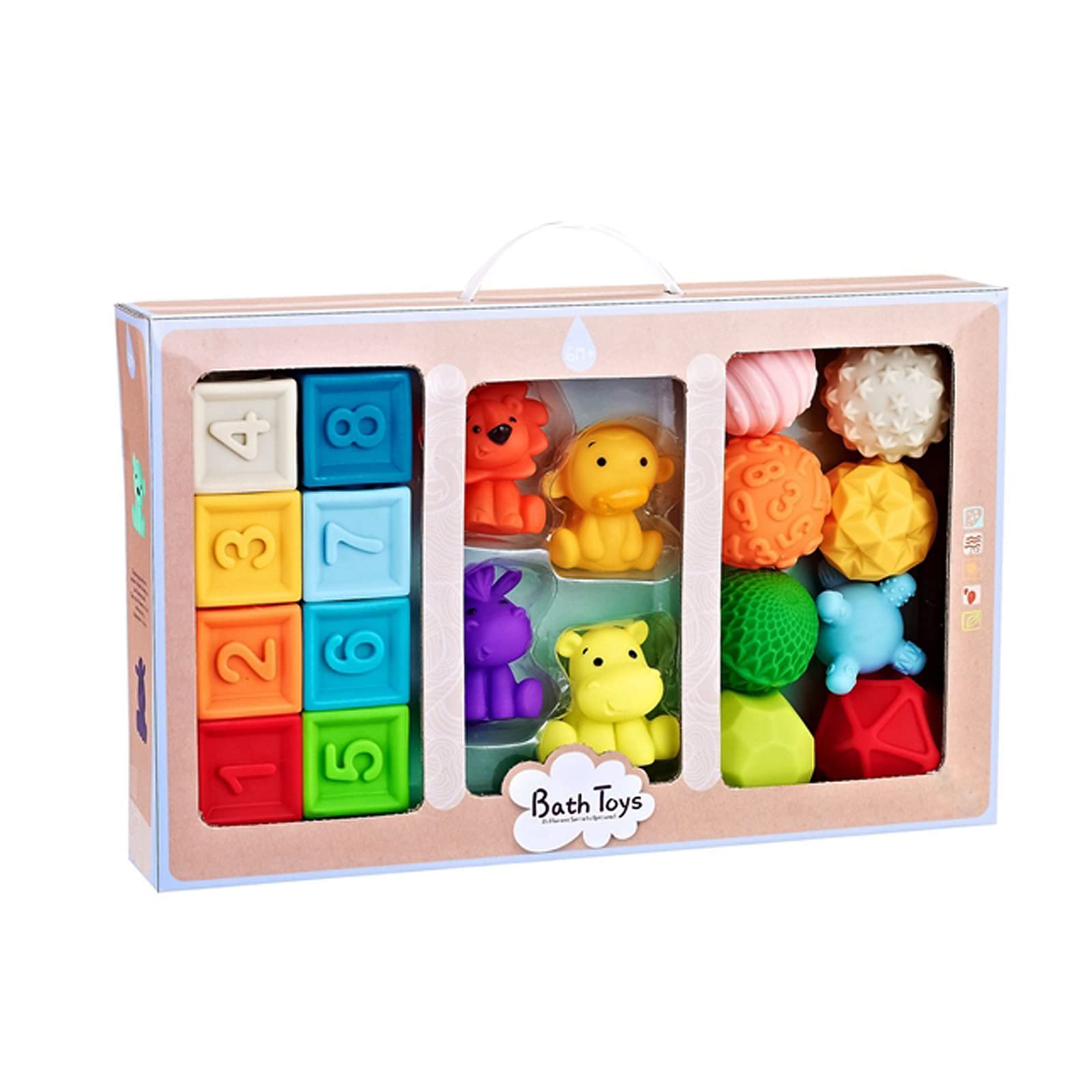 Montessori Sensory Bath Toys for Babies 0-12 Months - Stacking Blocks & Textured Ball Set for Toddlers 1-4 Years Old - Educational Learning Toys for 9-18 Month Infants - Perfect Gift for Boys & Girls Birthday - Ideal for Bathtime Play & Early Childhood Development