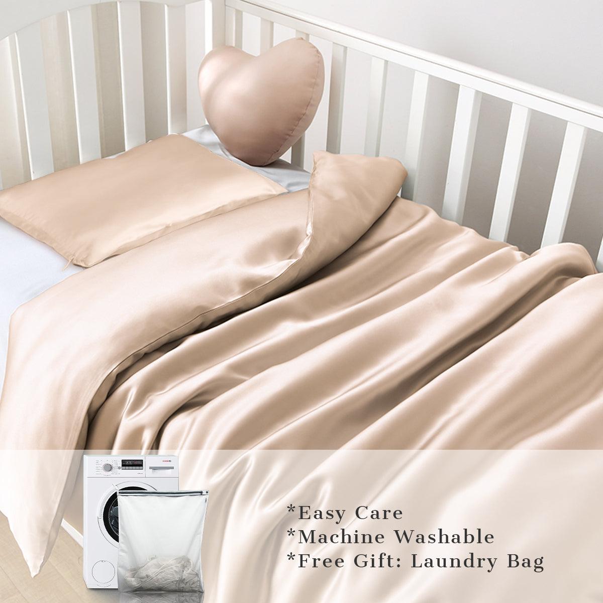 Premium 23mm 6A+ Grade 100% Mulberry Silk Crib Duvet Cover Set - 2 Piece Baby & Toddler Bedding with Free Laundry Bag | Ultra Soft Breathable Nursery Bedding for Newborns, Infants & Kids | Perfect for Nursery, Daycare & Travel