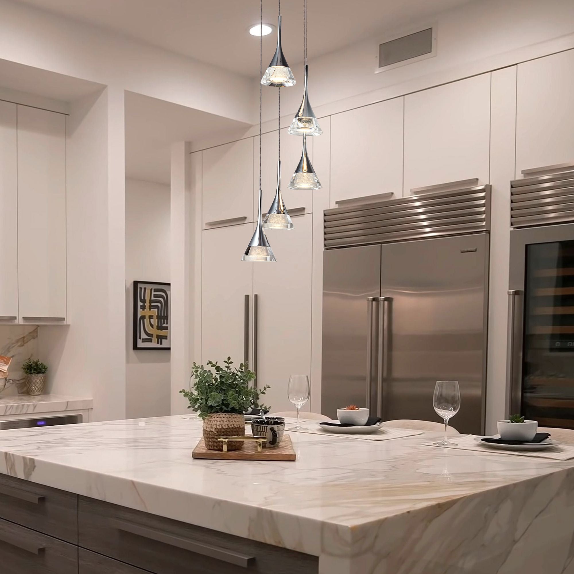 VONN Amalfi 5-Light LED Chandelier with Cone Shades in Polished Chrome - Modern Ceiling Light Fixture for Dining Room, Living Room & Bedroom