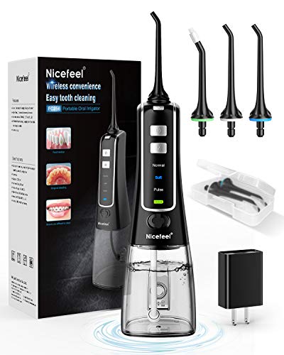 Nicefeel 300ML Cordless Water Flosser - USB Rechargeable Portable Teeth Cleaner with 4 Jet Tips, 3 Modes & IPX7 Waterproof - Ideal for Braces, Teeth Whitening, Travel & Home Use - Perfect for Daily Oral Care & Dental Hygiene