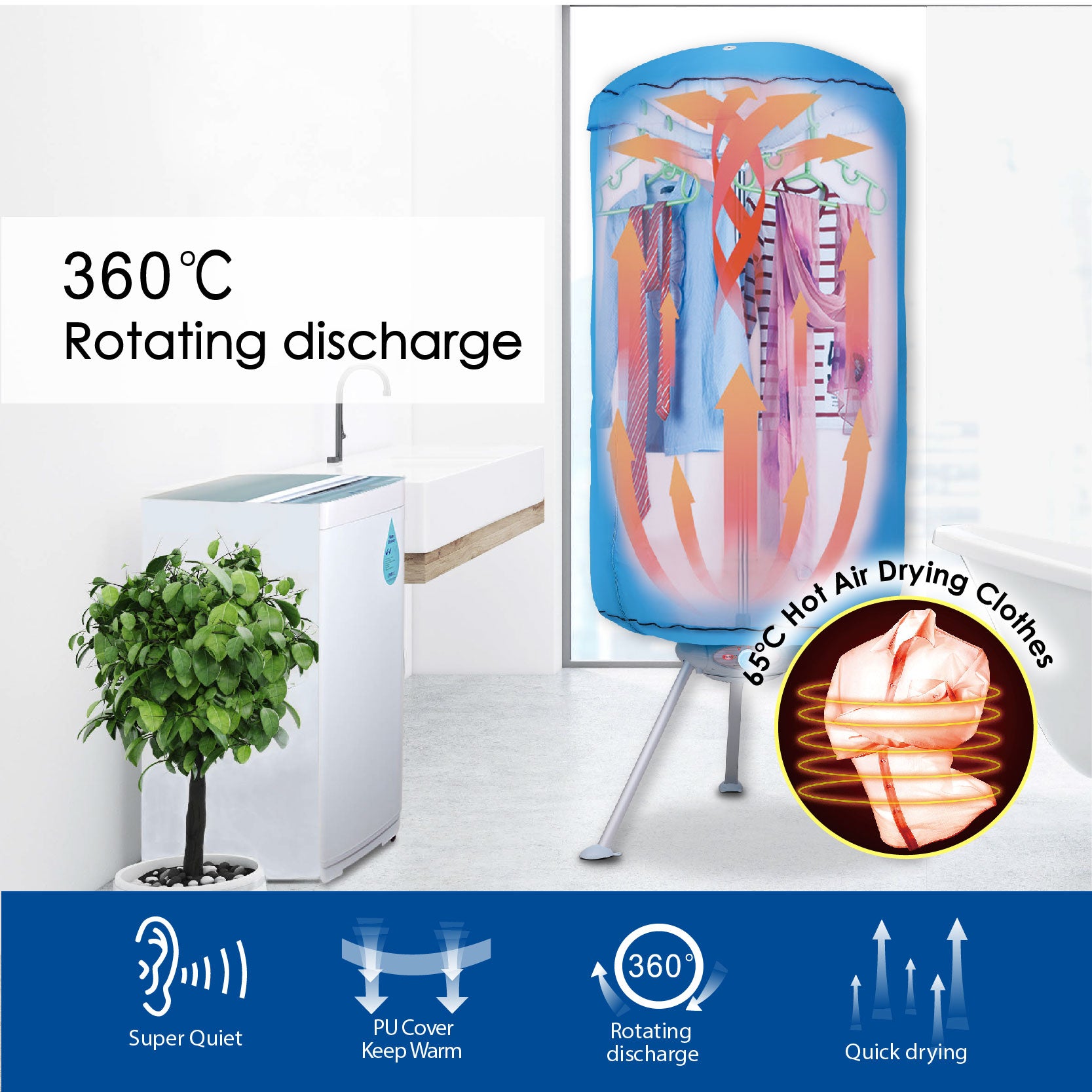 Portable Electric Clothes Dryer with UV Light - 900W Fast Drying for Baby & Travel Laundry - Compact Home & RV Use (Model PPV636)