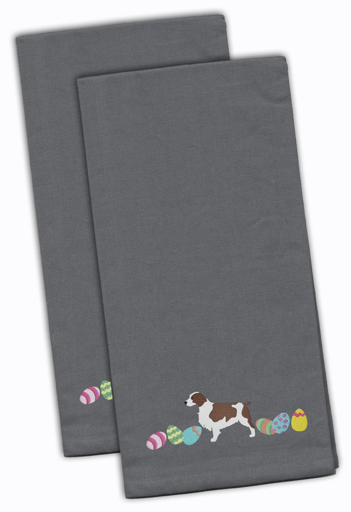 Welsh Springer Spaniel Embroidered Towel Set of 2 - Gray Decorative Bathroom Hand Towels for Guest, Face, Tea & Dish Drying, 19x25 Inches - Perfect for Easter, Kitchen & Bathroom Decor