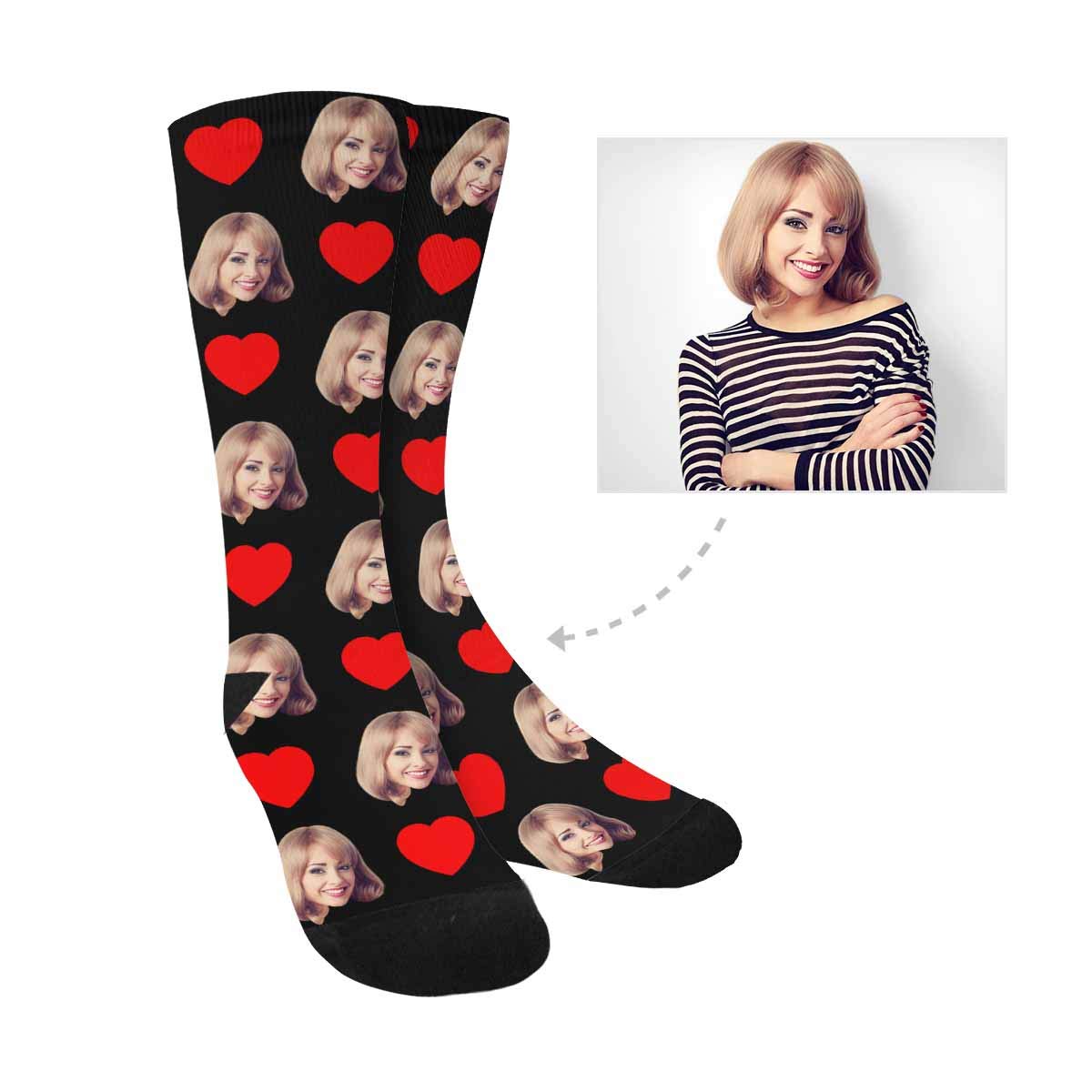 MyPupSocks Custom Photo Socks - Personalized Red Heart Crew Socks for Men & Women - 17 Color Options - Perfect for Couples Gifts, Valentine's Day & Anniversary Presents