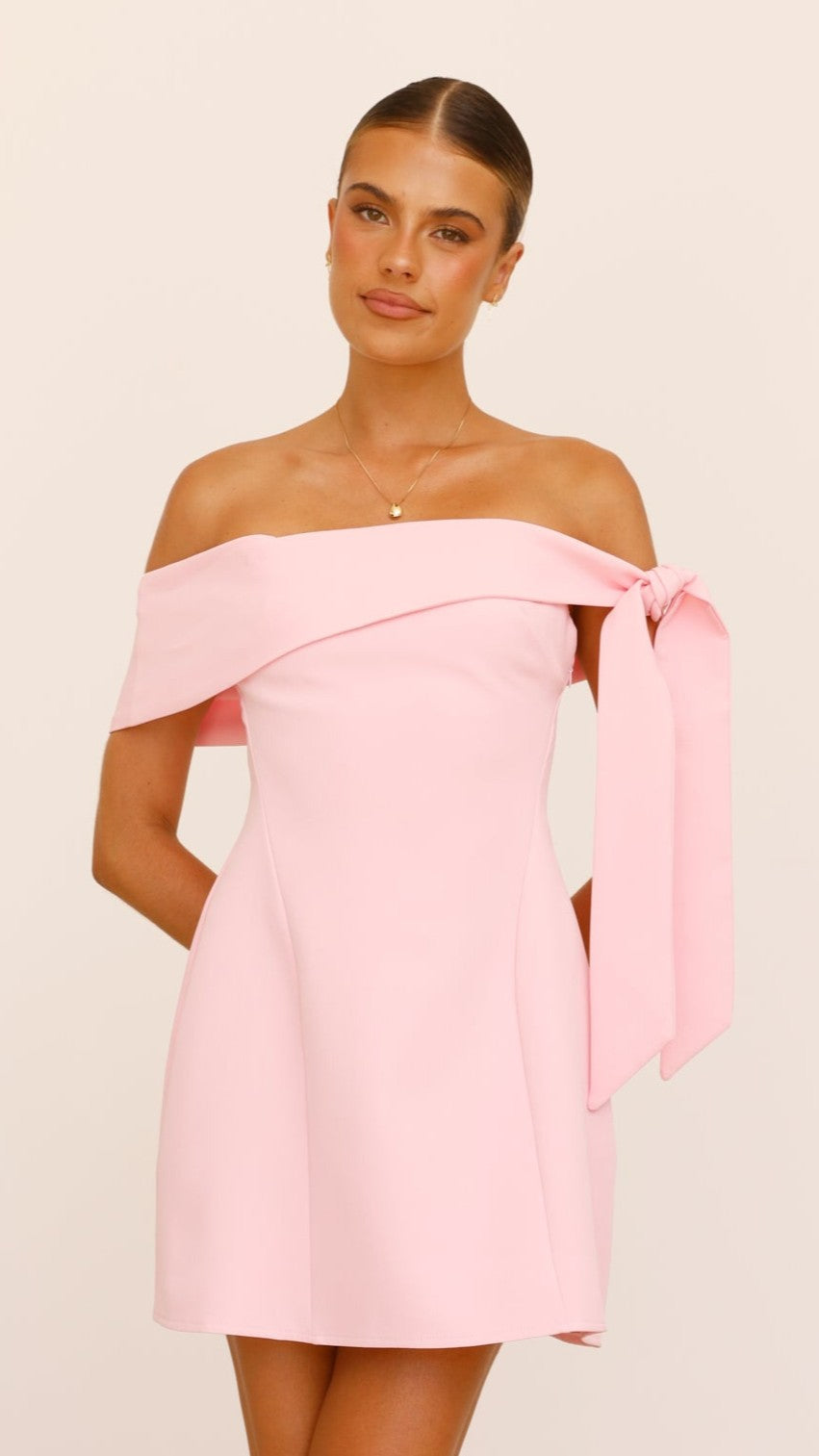 Halen Off Shoulder Mini Dress for Women - Flirty Pink Summer Party Dress, Perfect for Date Night, Beach Vacation & Night Out