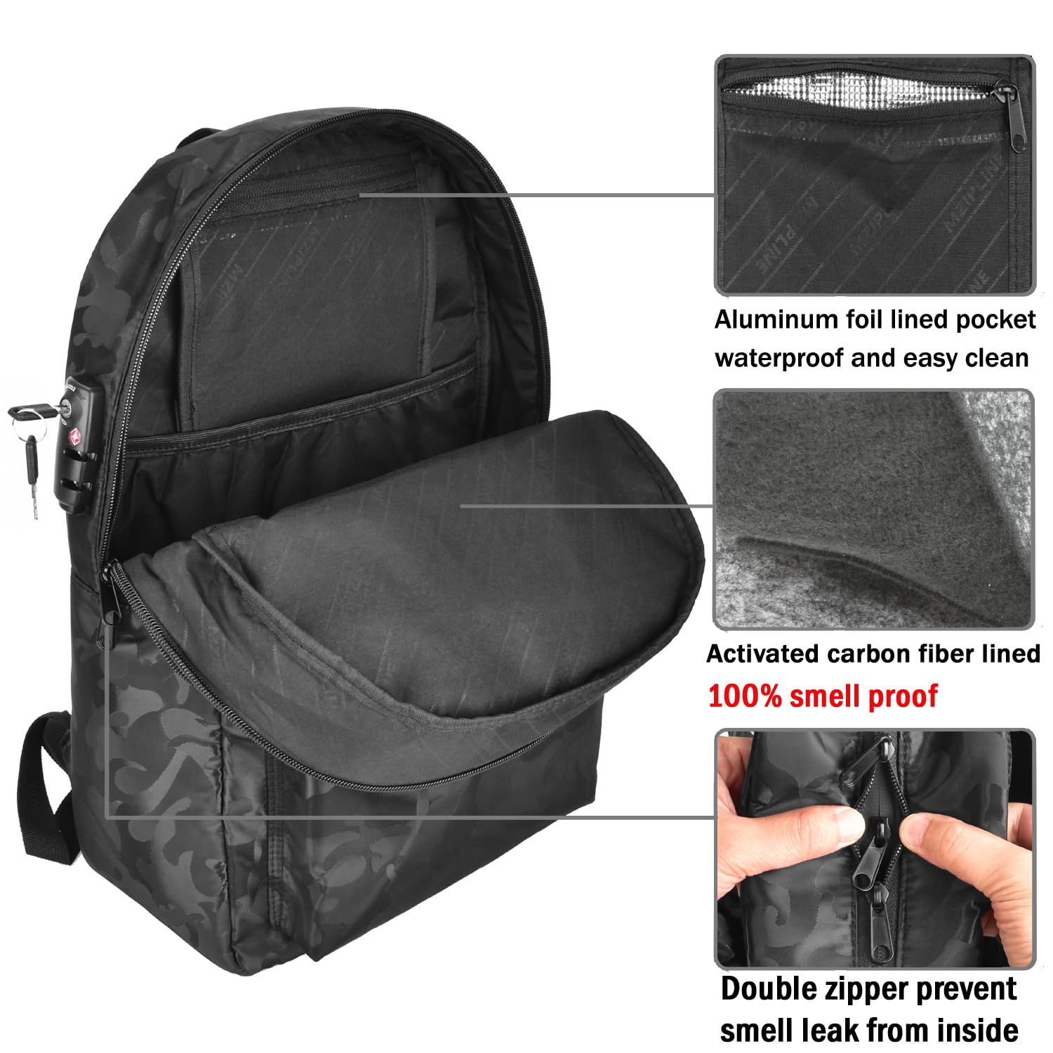 Anti-Theft Travel Backpack with Lock - Water Resistant Laptop Daypack for Men & Women - Activated Carbon Fiber Lining - Camo Burgundy - Perfect for Commuting, Business Trips & Outdoor Adventures