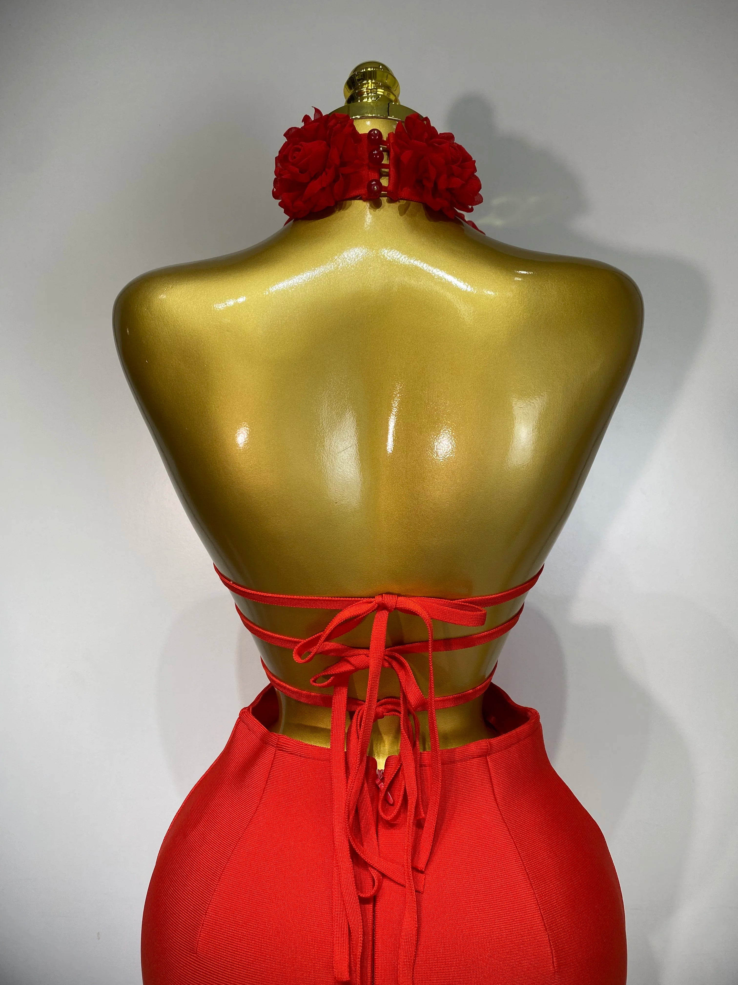 2025 Sexy Women's Halter Hollow Out Floral Bodycon Bandage Dress - Red Backless Elegant Party Dress for Birthday, Wedding & Special Occasions | Perfect for Night Out, Club & Evening Events