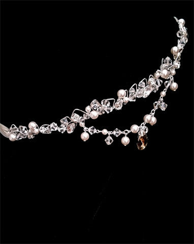 Elegant Boho Bridal Headpiece with Crystal Band & Drapes - Karena by Kezani | Perfect for Weddings, Boho Chic Bridal Looks & Special Occasions