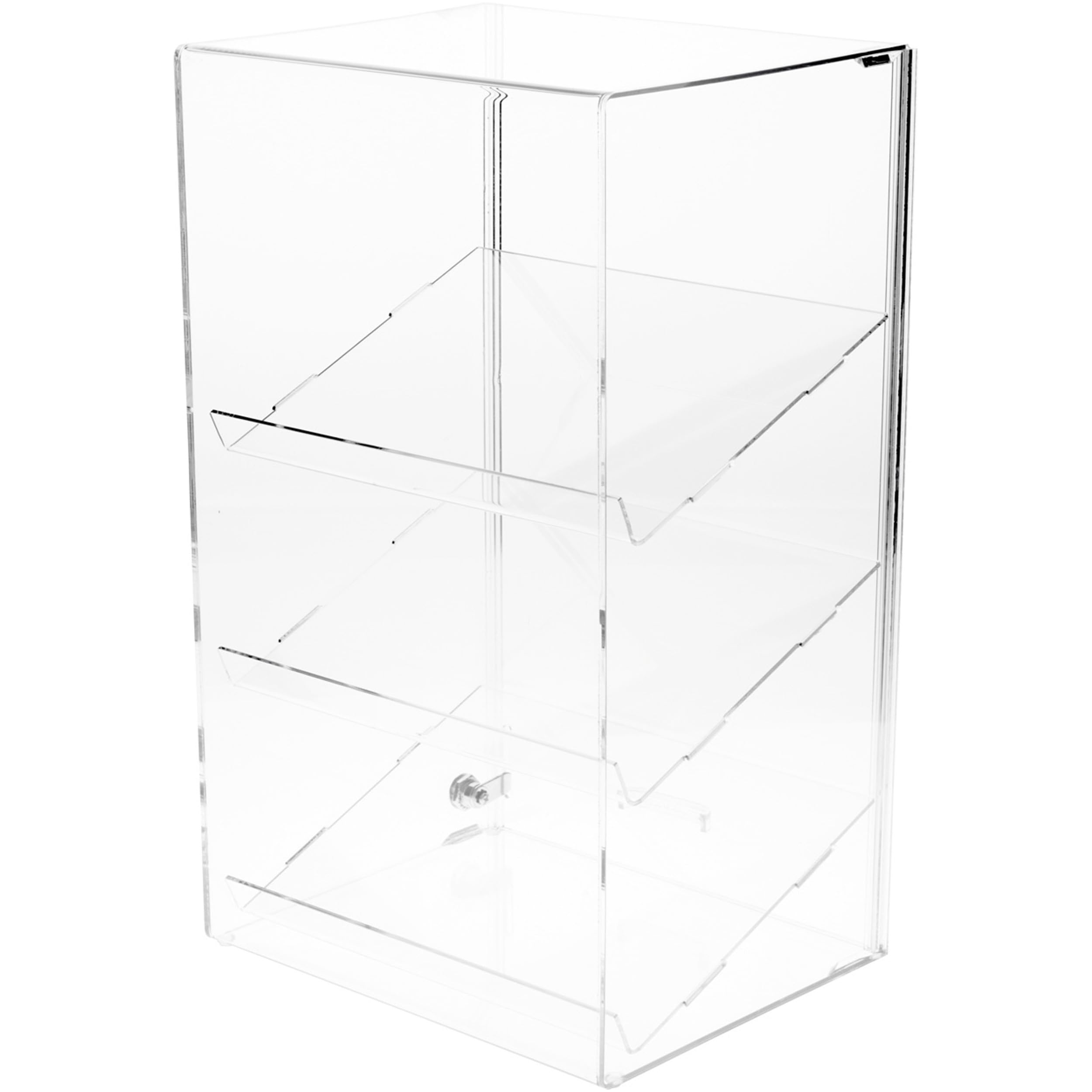 Plymor Clear Acrylic Locking Display Case with Sliding Back & 3 Angled Shelves - 20.75