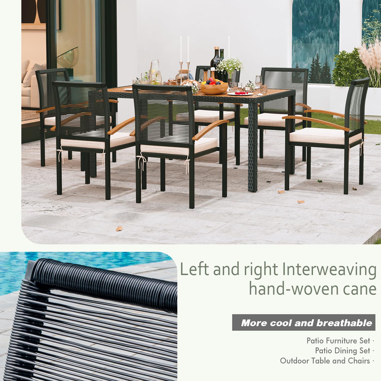 7-Piece Outdoor Patio Dining Set - All-Weather Wicker Table and 6 Chairs for Garden, Yard, Porch, Poolside | Perfect for BBQs, Family Gatherings & Outdoor Entertaining
