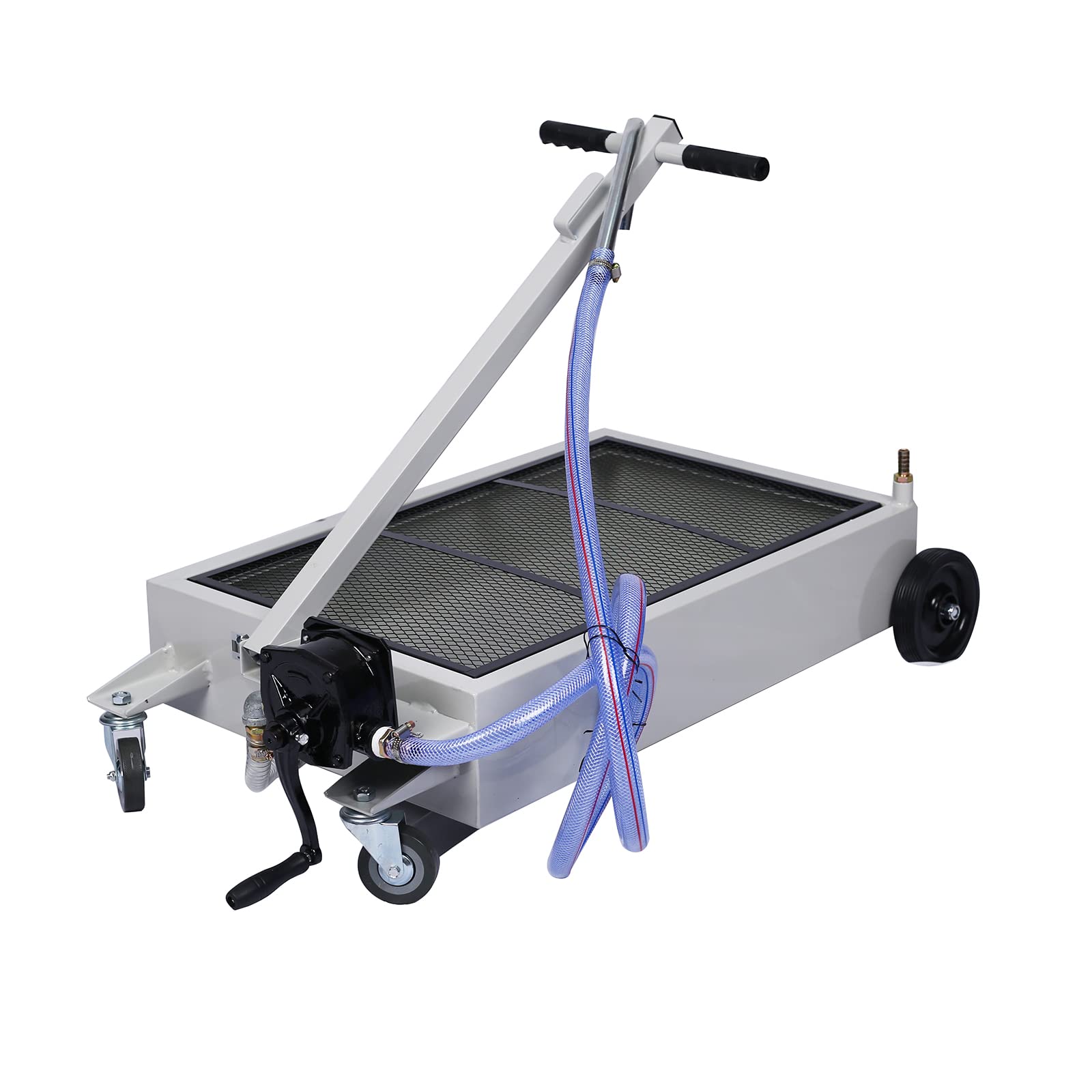 15 Gallon Oil Drain Pan with Manual Pump - Low Profile Portable Oil Change Tank with 7' Hose & Swivel Wheels for SUV, Truck, Car - Perfect for DIY Oil Changes at Home or Garage