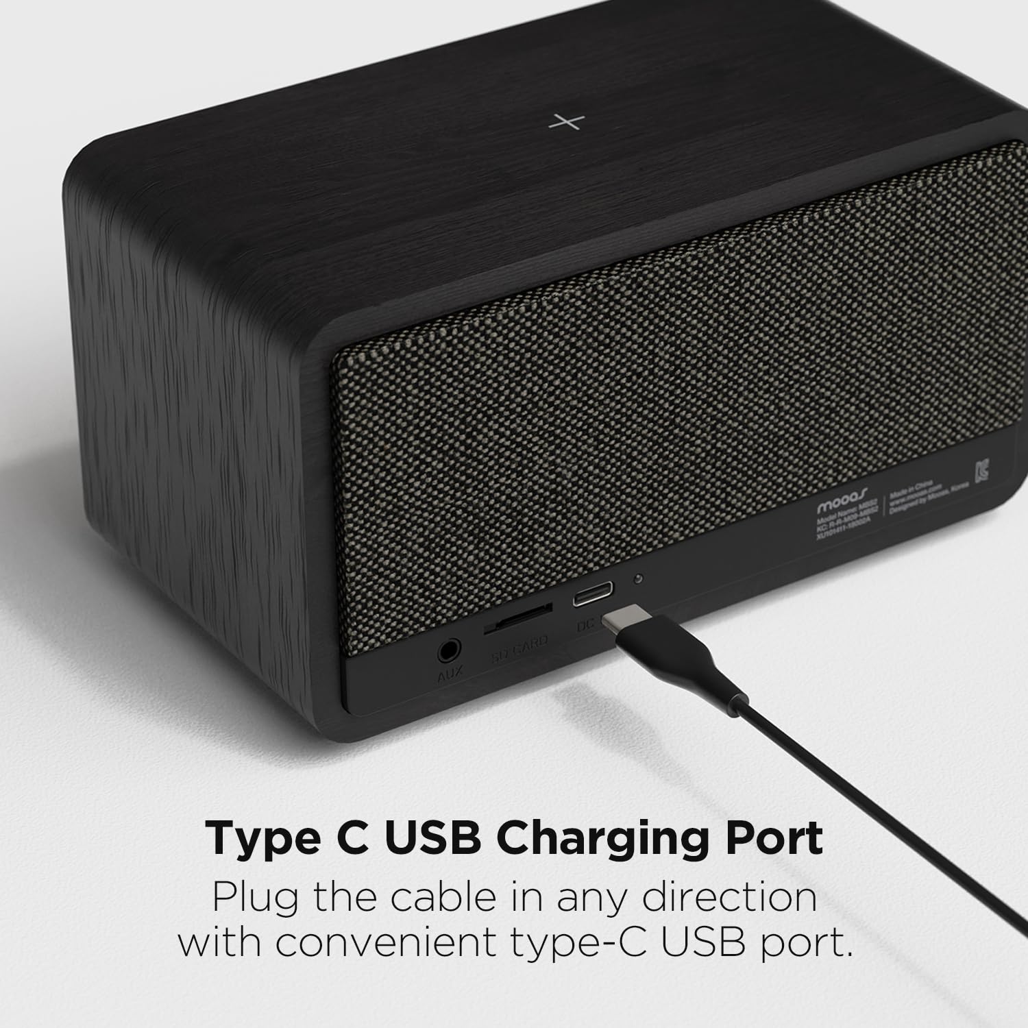 Mooas Retro Bluetooth Speaker with Wireless Charging - 10W Fast Charger, FM Radio, SD/Aux Input, Analog Volume Knob - Compatible with iPhone, Galaxy, Airpods, Galaxy Buds - Perfect for Home, Office & Outdoor Use