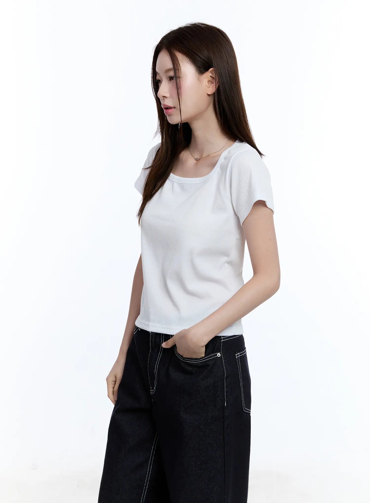 Essential Square Neck Tee for Women - Soft Cotton Basic T-Shirt CU513 | Casual Wear, Layering, Everyday Outfits