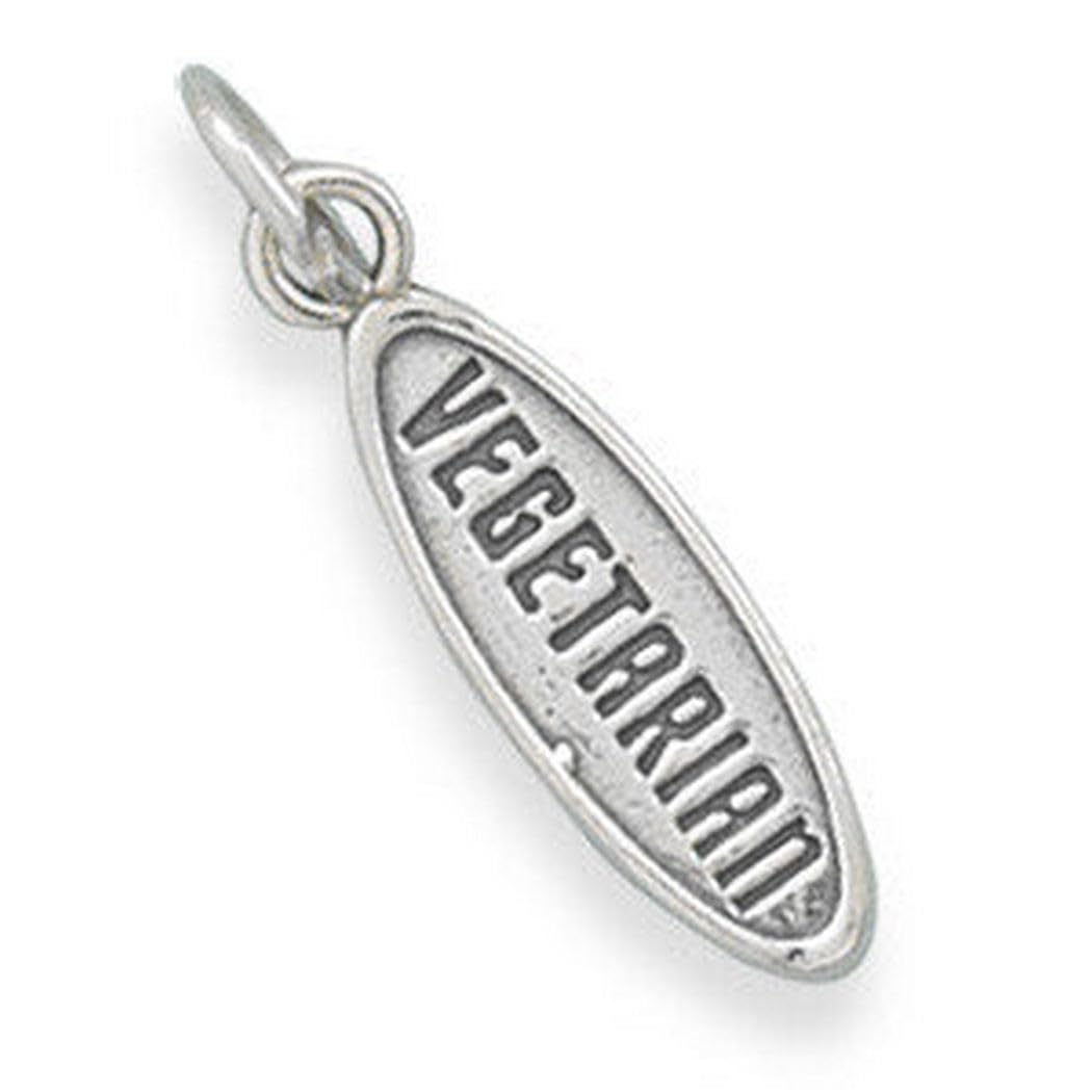 925 Sterling Silver Oxidized Oval Vegetarian Charm Pendant Necklace for Women - 27mmx11mm Bead Charm | Boho Jewelry, Gift for Her, Yoga & Meditation Accessory