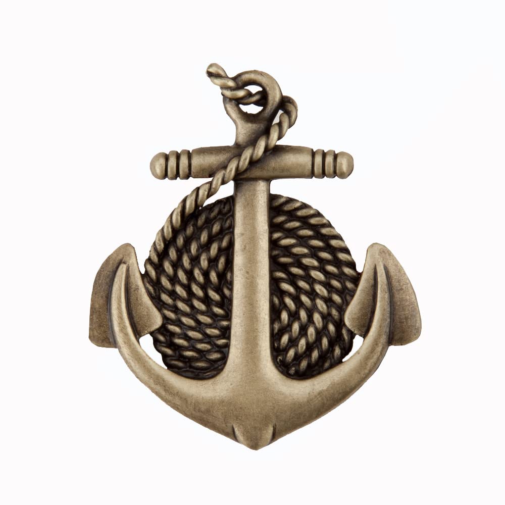 Vintage Anchor & Rope Cabinet Knob - Antique Brass Finish - Nautical Style Drawer Pull for Kitchen, Bathroom, Dresser & Furniture Hardware (Set of 2)