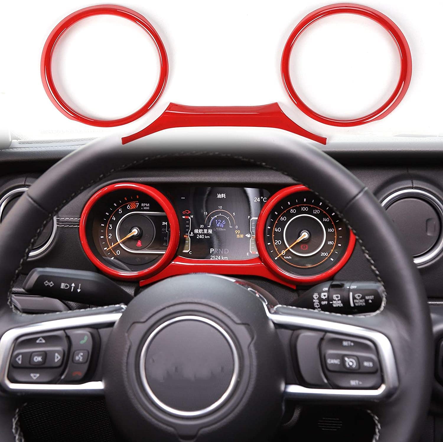 Voodonala ABS Red Dashboard Instrument Covers Trim for 2018-2023 Jeep Wrangler JL JLU & Gladiator JT - 3pcs Interior Accessories | Perfect for Off-Roading & Customizing Your Jeep's Interior
