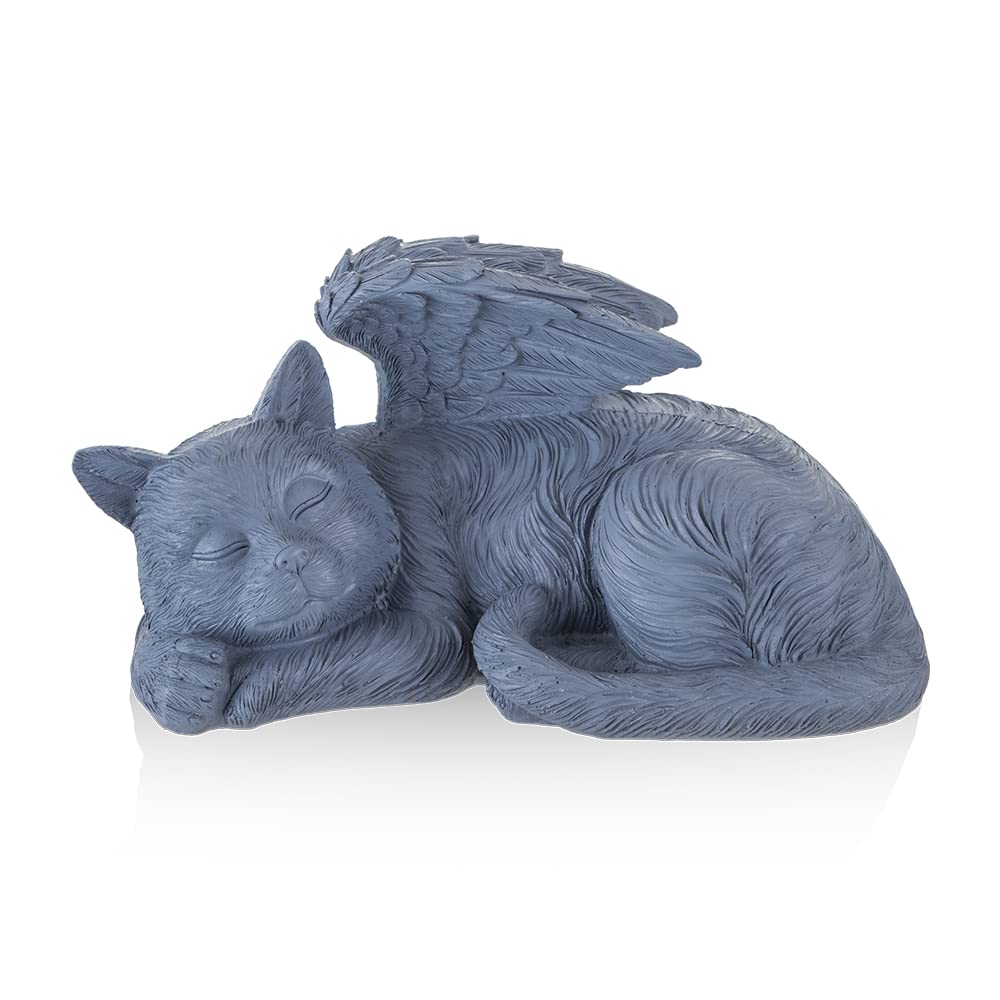 NEWDREAM: Angel Wing Cat Memorial Statue - Indoor Pet Grave Marker, Cat Tombstone Figurine with Wings - Perfect for Pet Loss Remembrance & Home Memorial Decor (Large Grey)
