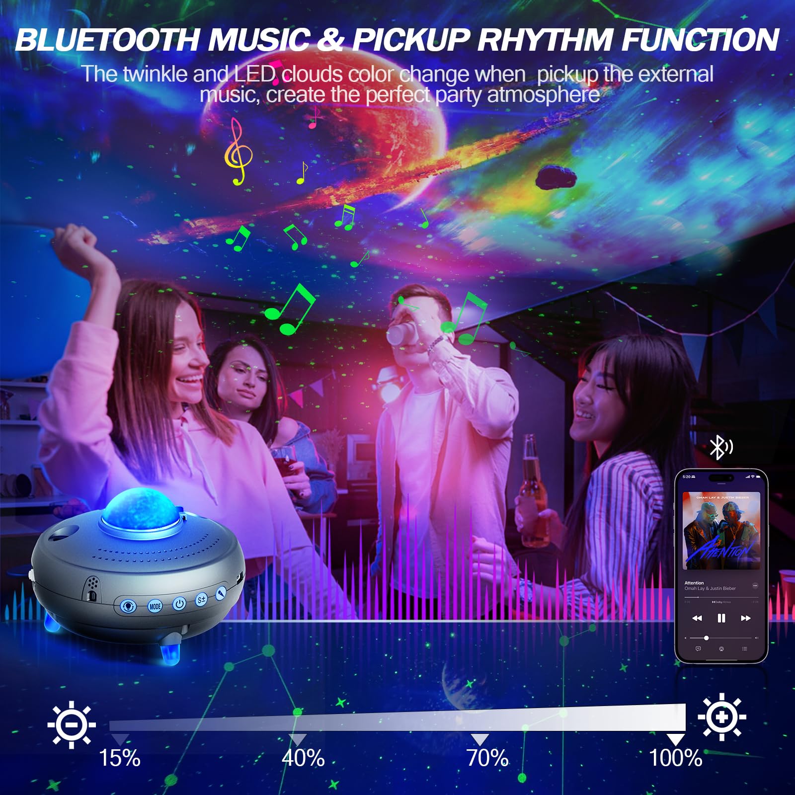 Stars Constellations Planetarium Night Light - 15 Realistic Planets with Bluetooth Speaker | Solar System Space Projector for Kids & Adults | Perfect for Bedroom Decor, Astronomy Learning & Relaxation