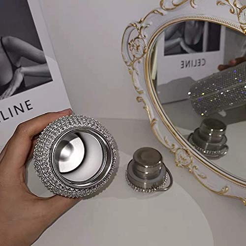 Sparkling Rhinestone Insulated Water Bottle - Bling Diamond Stainless Steel Double Wall Vacuum Thermos with Chain - 750ML Leakproof Travel Tumbler for Women, Gym, Office & Outdoor Activities