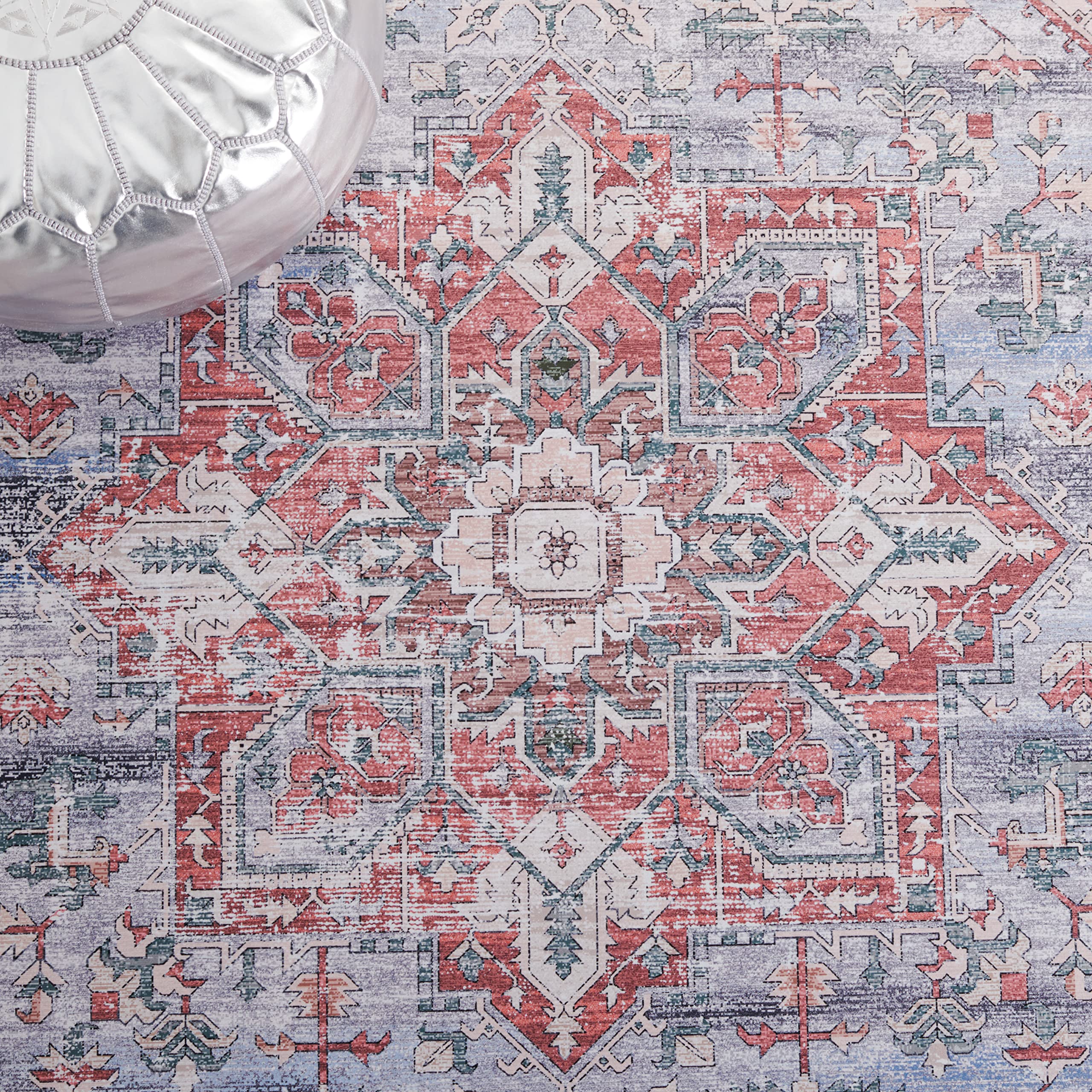 SAFAVIEH Tucson Collection 8' x 10' Area Rug - Grey Blue & Rust Persian Design, Non-Shedding Machine Washable & Slip Resistant - Perfect for Living Room, Bedroom, Dining Room & High Traffic Areas (TSN102G)