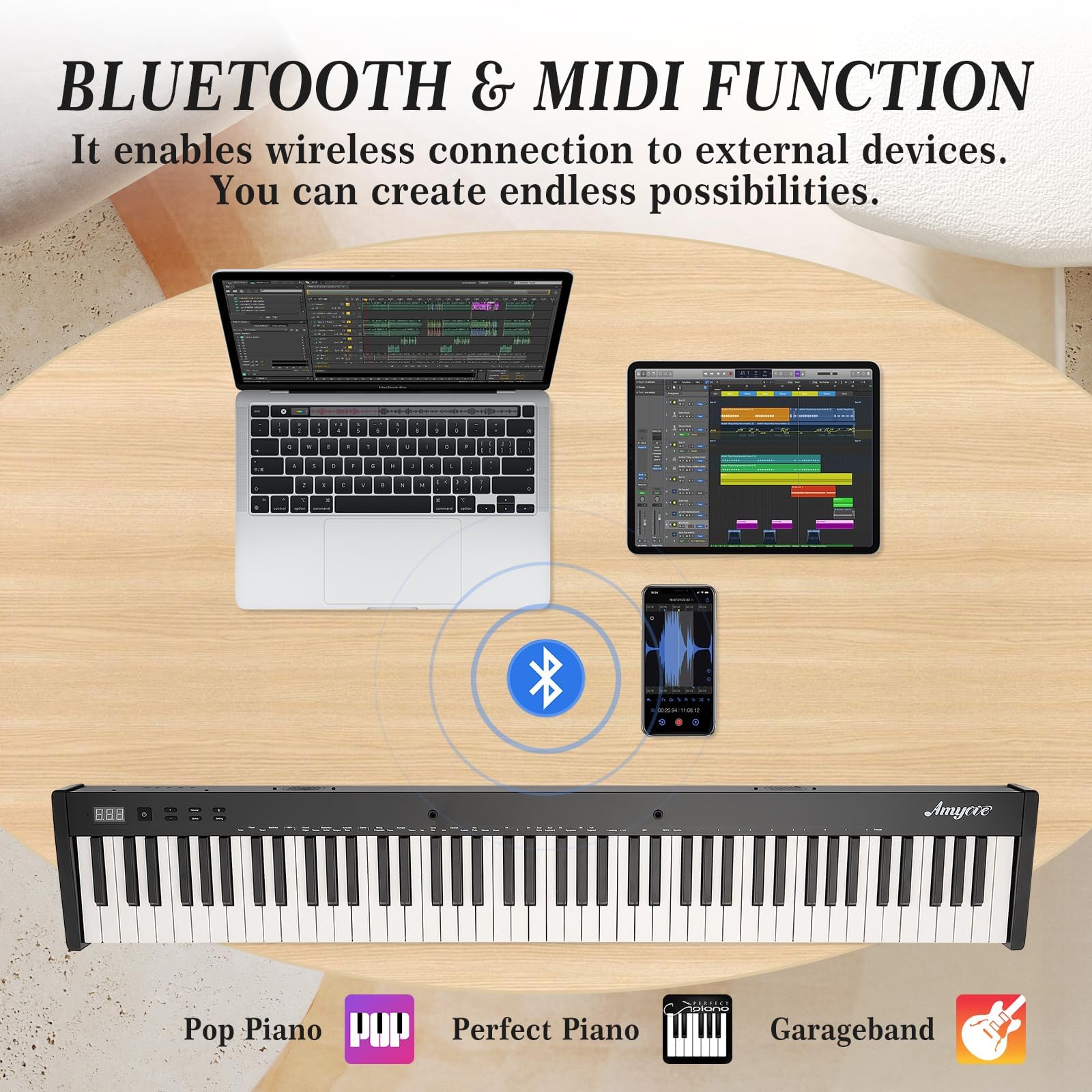 88-Key Weighted Electric Piano Keyboard for Beginners - Portable with Stand & Bluetooth - Perfect for Home & Studio Practice