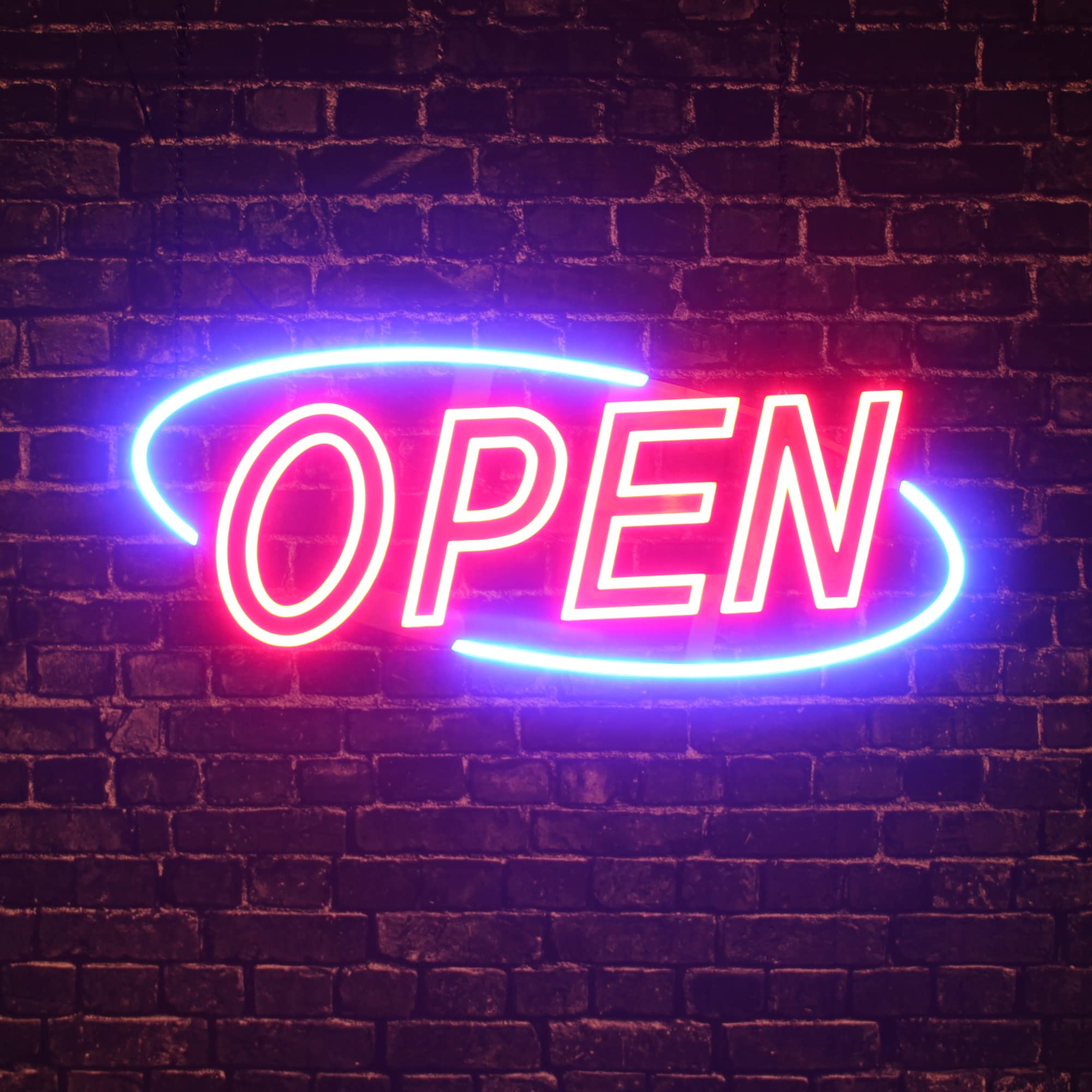 Optiva Ultra Bright LED Open Sign for Business - 32” Neon Look with 12 Animations (Blinking, Flashing), Red & Blue Lights - Perfect for Storefronts, Restaurants & Retail Shops