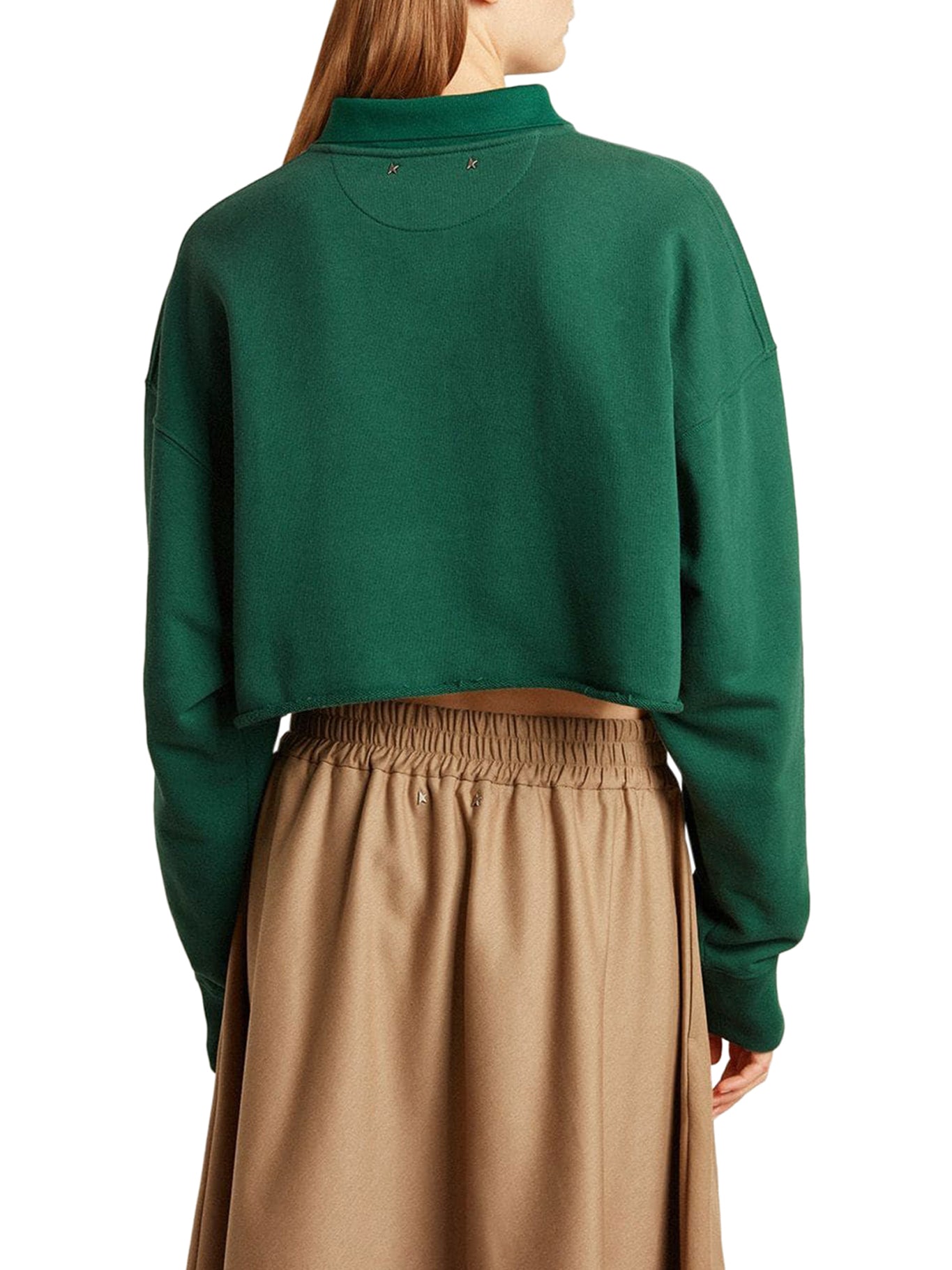 Cropped Polo Sweatshirt with Embroidered Logo - Women's Casual Pullover for Streetwear & Lounge Wear