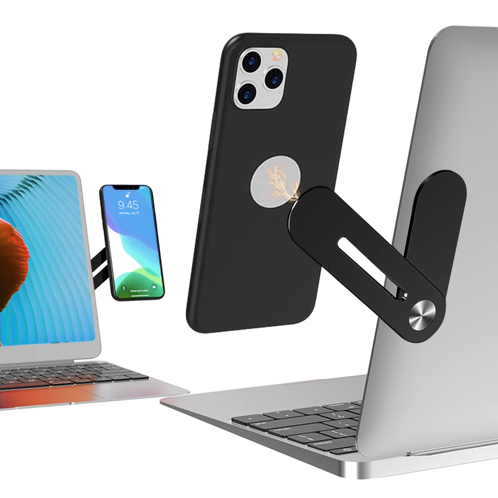 DK177 Laptop Phone Holder - Slim Foldable Monitor Side Mount Stand for Smartphones, Compatible with All Phones, Black - Perfect for Home Office, Gaming, and Video Conferencing