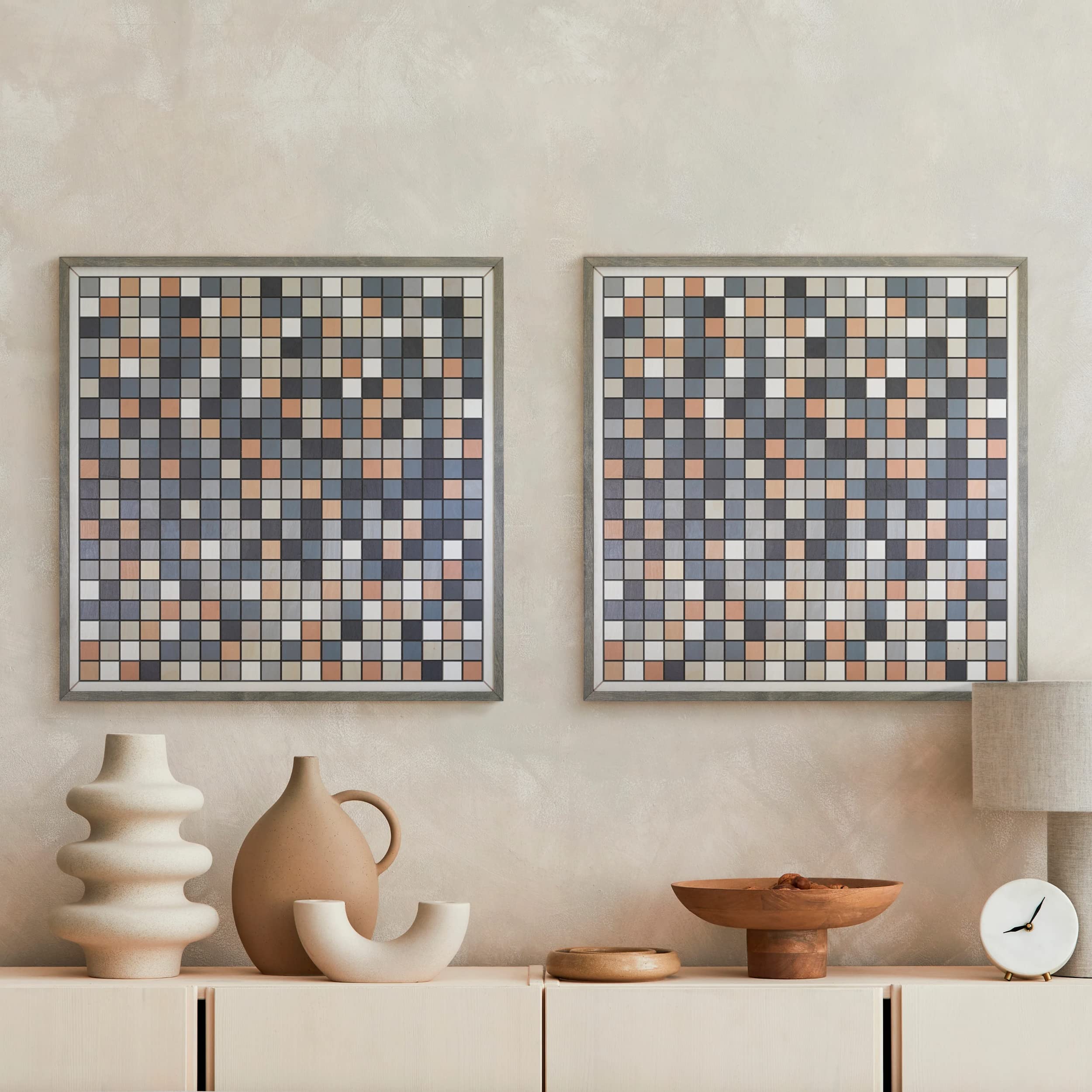 Modern Wood Wall Art Set of 2 - Large Abstract Wooden Wall Hanging Panels - Handcrafted Home Decor for Living Room, Bedroom & Office