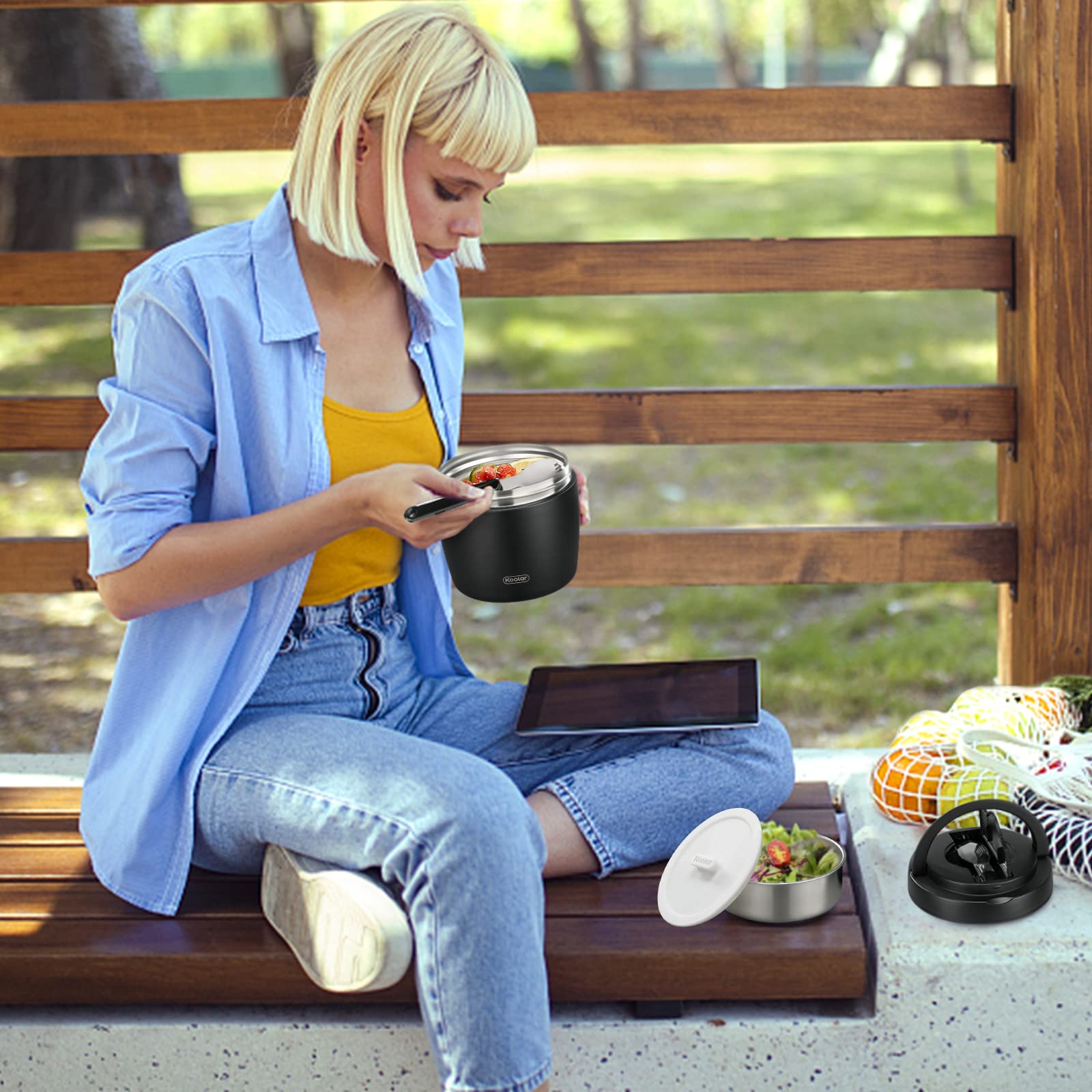 32OZ Vacuum Insulated Stainless Steel Thermos for Hot Soup & Food - Wide Mouth Leakproof Lunch Container with Spoon - Perfect for Office, Picnics & Travel (Black)