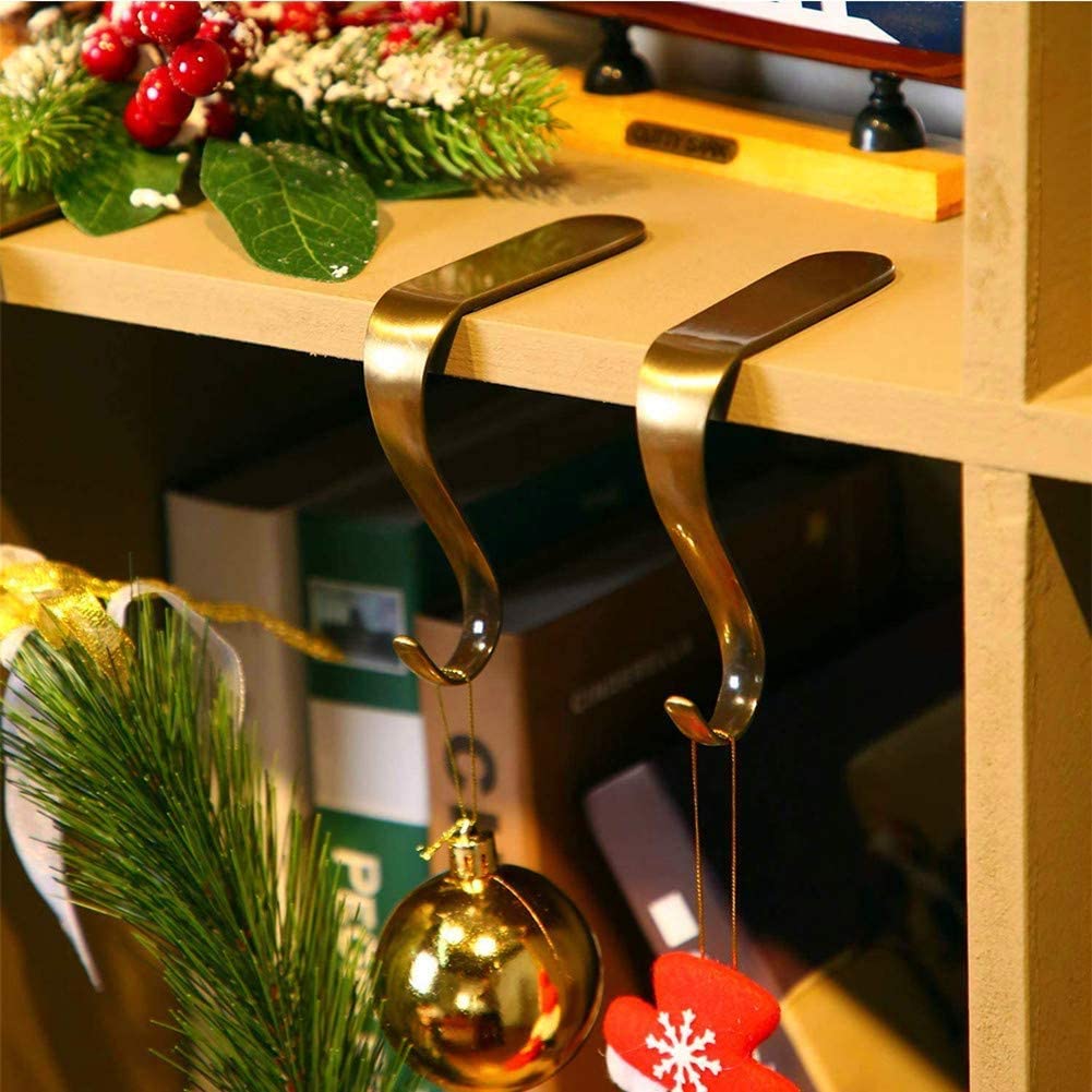 4 Pack Christmas Stocking Holders - Bronze Metal Mantel Hangers with Non-Slip Design for Fireplace, Holiday Decorations - Perfect for Christmas Party, Home Decor & Festive Fireplace Stocking Display