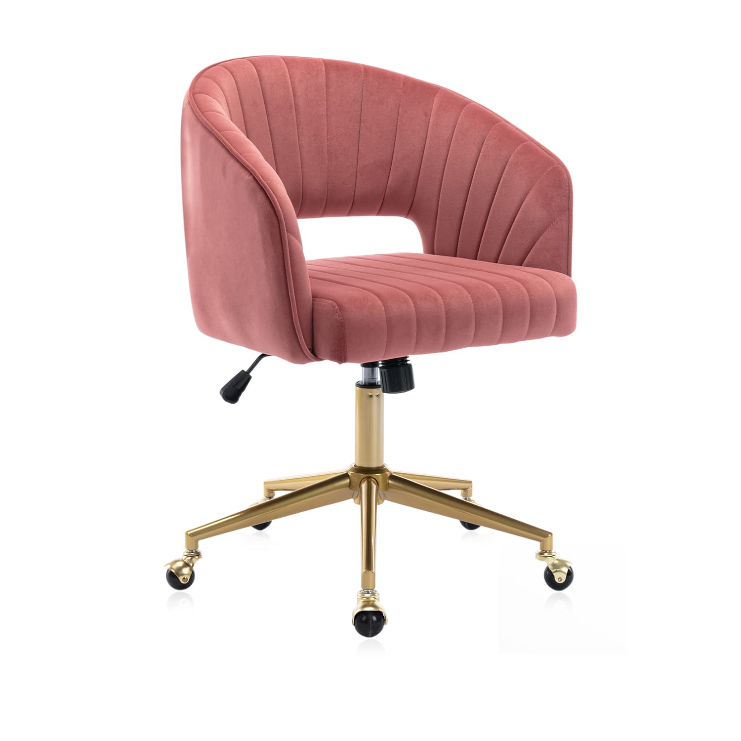 Velvet Office Desk Chair - Modern Adjustable Ergonomic Home Office Chair with Wheels & Swivel Base, Comfortable Vanity Chair for Bedroom, Study, or Workspace (Bean Paste Red) - Perfect for Home Offices, Gaming Setups & Makeup Vanities