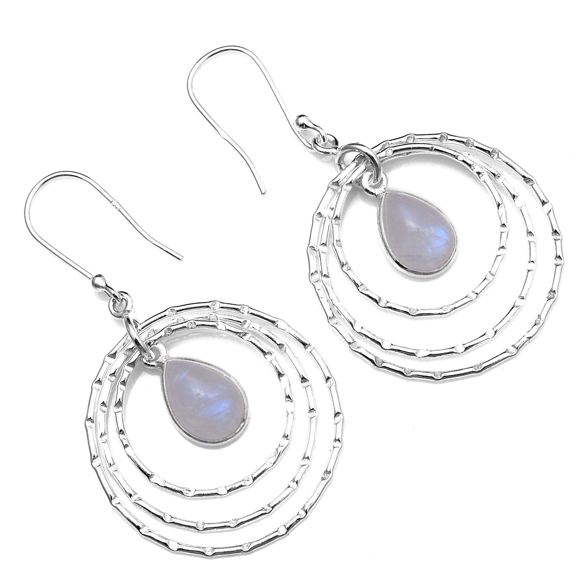 Silver Palace Sterling Silver Natural Rainbow Moonstone Earrings for Women | Dainty Boho Jewelry | Perfect for Weddings, Date Nights & Gift Giving