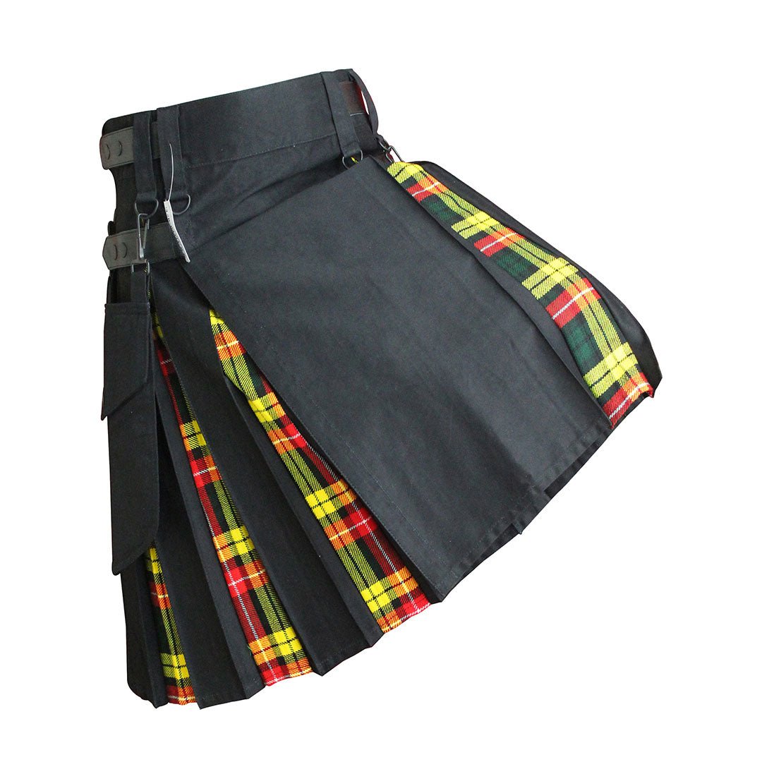 Stylish Hybrid Kilt in Black with Tartan Pattern - Perfect for Scottish Festivals, Cosplay & Unique Fashion Statements