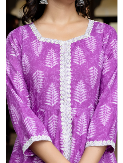 Lavender Cotton Anarkali Suit Set for Women - Elegant Indian Ethnic Dress for Parties & Weddings | Breathable & Comfortable Outfit for Festive Occasions