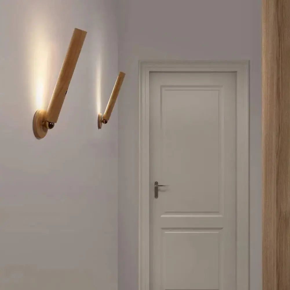 360° Rotatable Oak Wood Wall Light with USB Charging Port - Perfect for Bedroom, Living Room, and Office Lighting