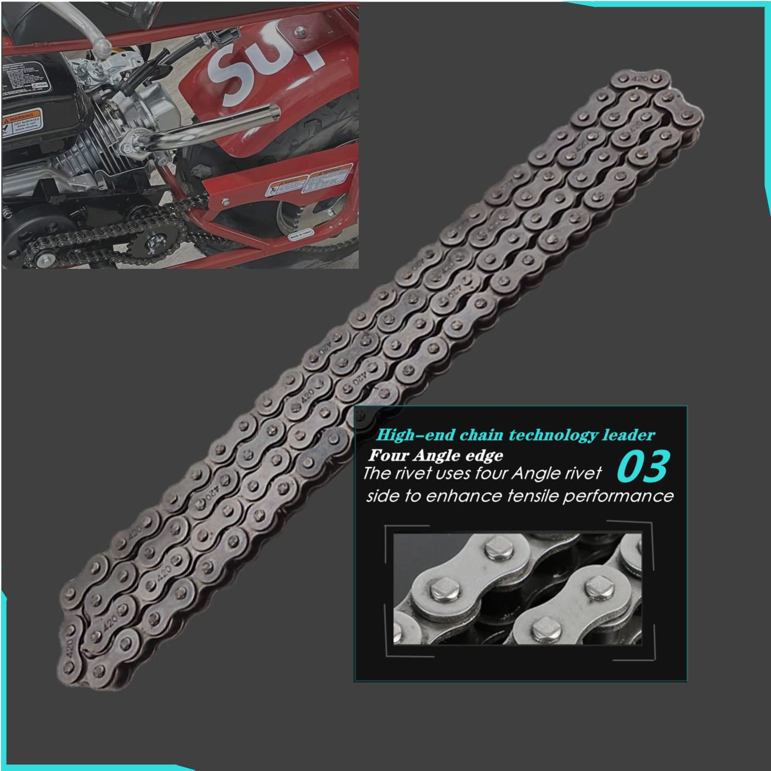 420-42L + 90L Heavy Duty Roller Chain - Industrial Grade Bicycle & Motorcycle Drive Chain for Bikes, Scooters, and Machinery - Perfect for DIY Repairs and Mechanical Projects