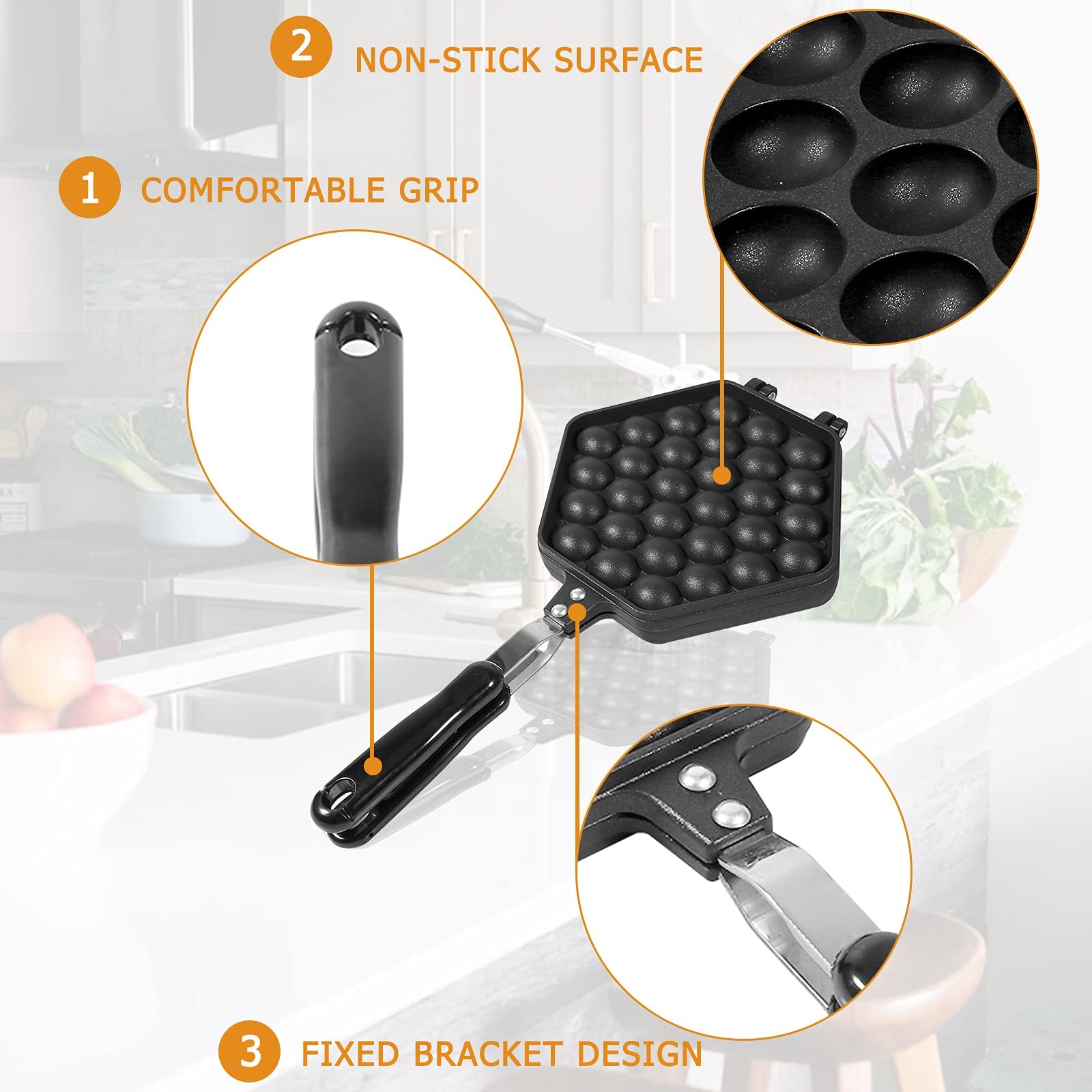 Non-Stick Aluminum Dual Head Bubble Waffle Maker - 7×8 Inch Waffle Iron Griddle for Homemade Egg Puffs & Hong Kong Style Waffles - Perfect for Breakfast, Desserts, and Party Snacks