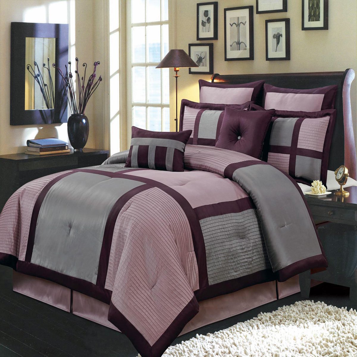 Royal Hotel Luxury 6-Piece Comforter Set - Twin XL Size in Morgan Purple & Gray | Includes Comforter, Bed Skirt, Pillow Shams & Decorative Pillows | Perfect for Guest Rooms, Dormitories & Upscale Bedrooms