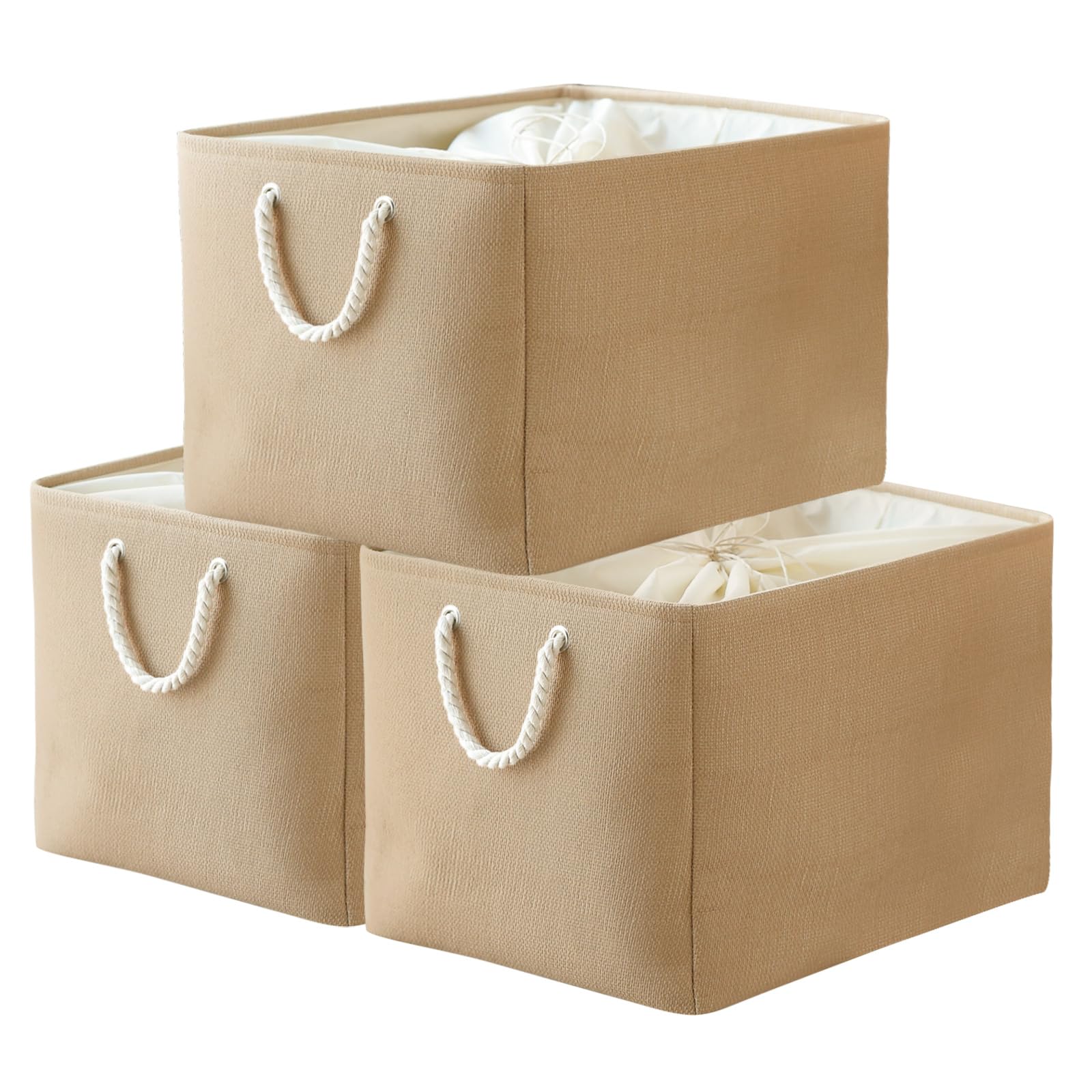 TheWarmHome Extra Large Storage Bins 3-Pack - 20.5L×15.7W×13.8H Inches Fabric Storage Cubes for Shelves, Closet, Shoe & Linen Organization - Decorative Home Storage Baskets (Beige) - Perfect for Bedroom, Living Room & Office Organization
